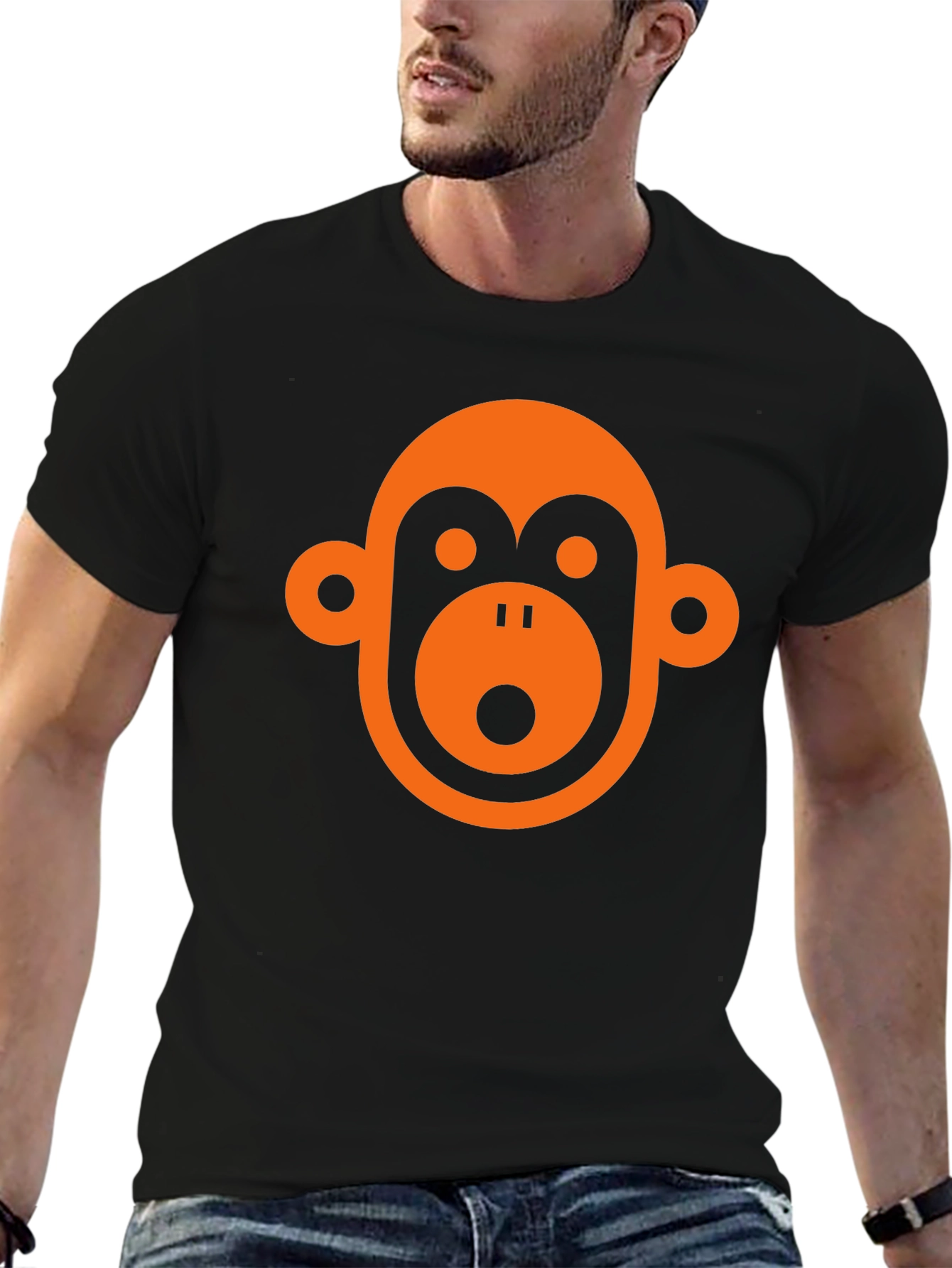 Monkey Face Graphic Tee - Black Casual T-Shirt