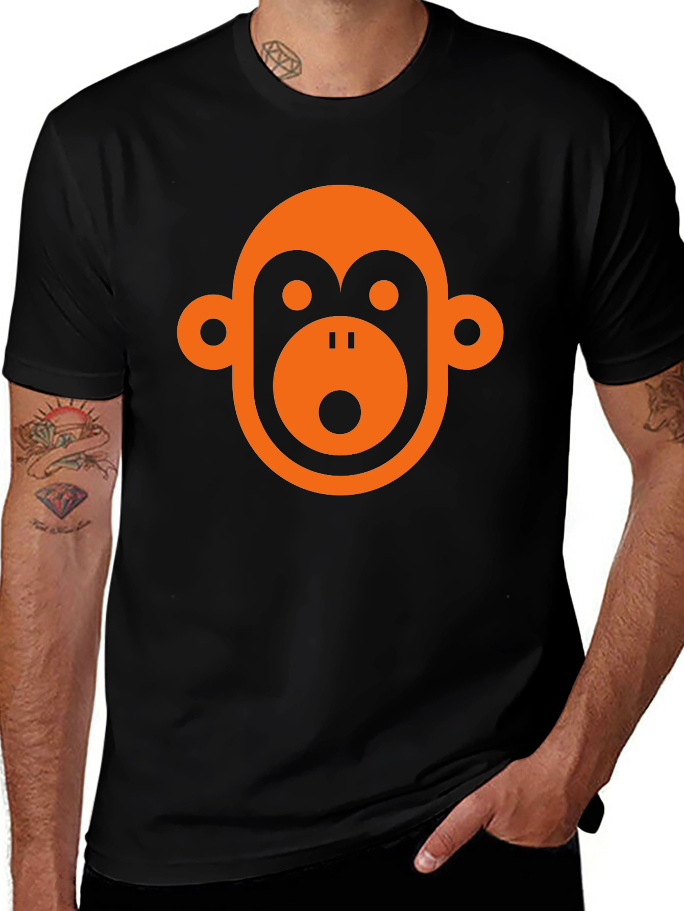Monkey Face Graphic Tee - Black Casual T-Shirt