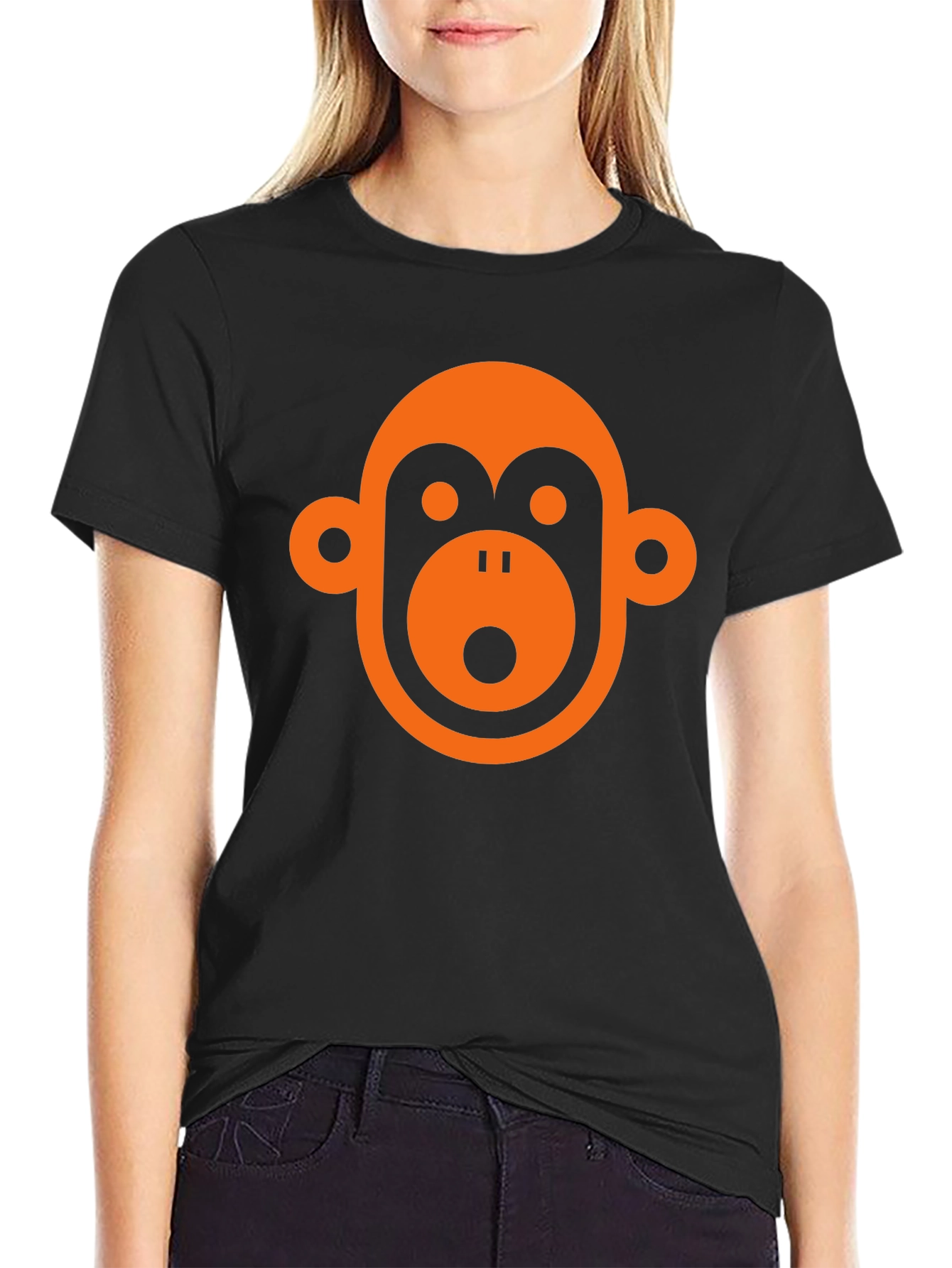 Monkey Face Graphic Tee - Black Casual T-Shirt