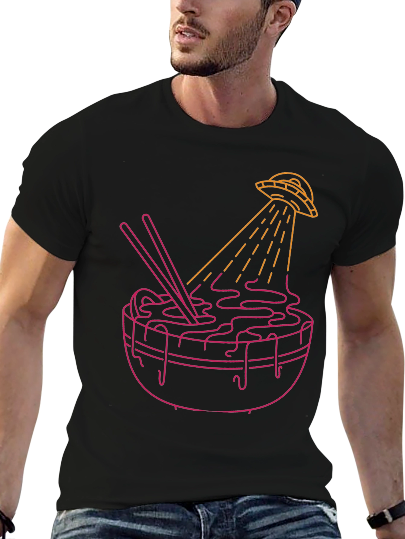 UFO Ramen Graphic Tee - Black Cotton Blend Shirt