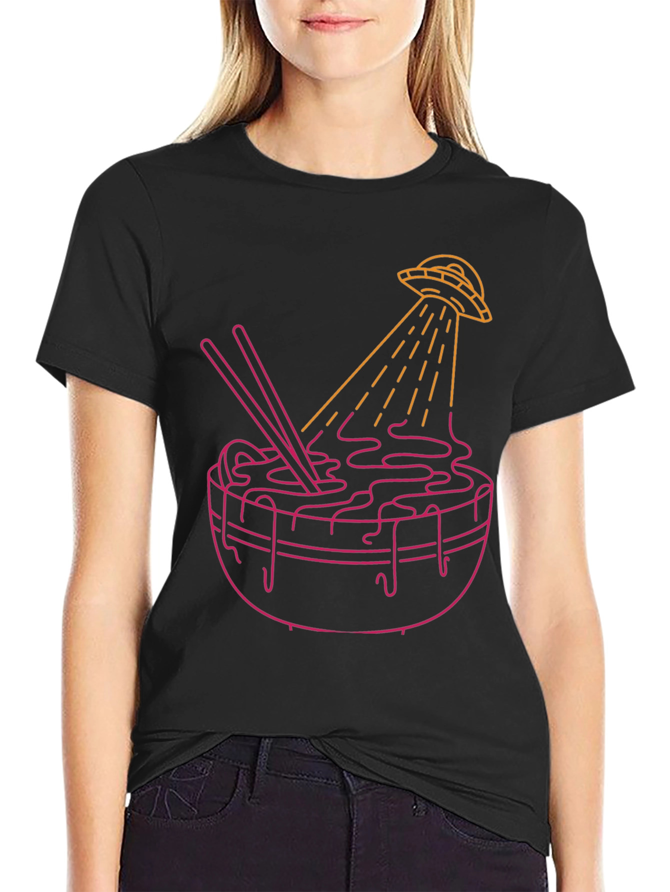 UFO Ramen Graphic Tee - Black Cotton Blend Shirt