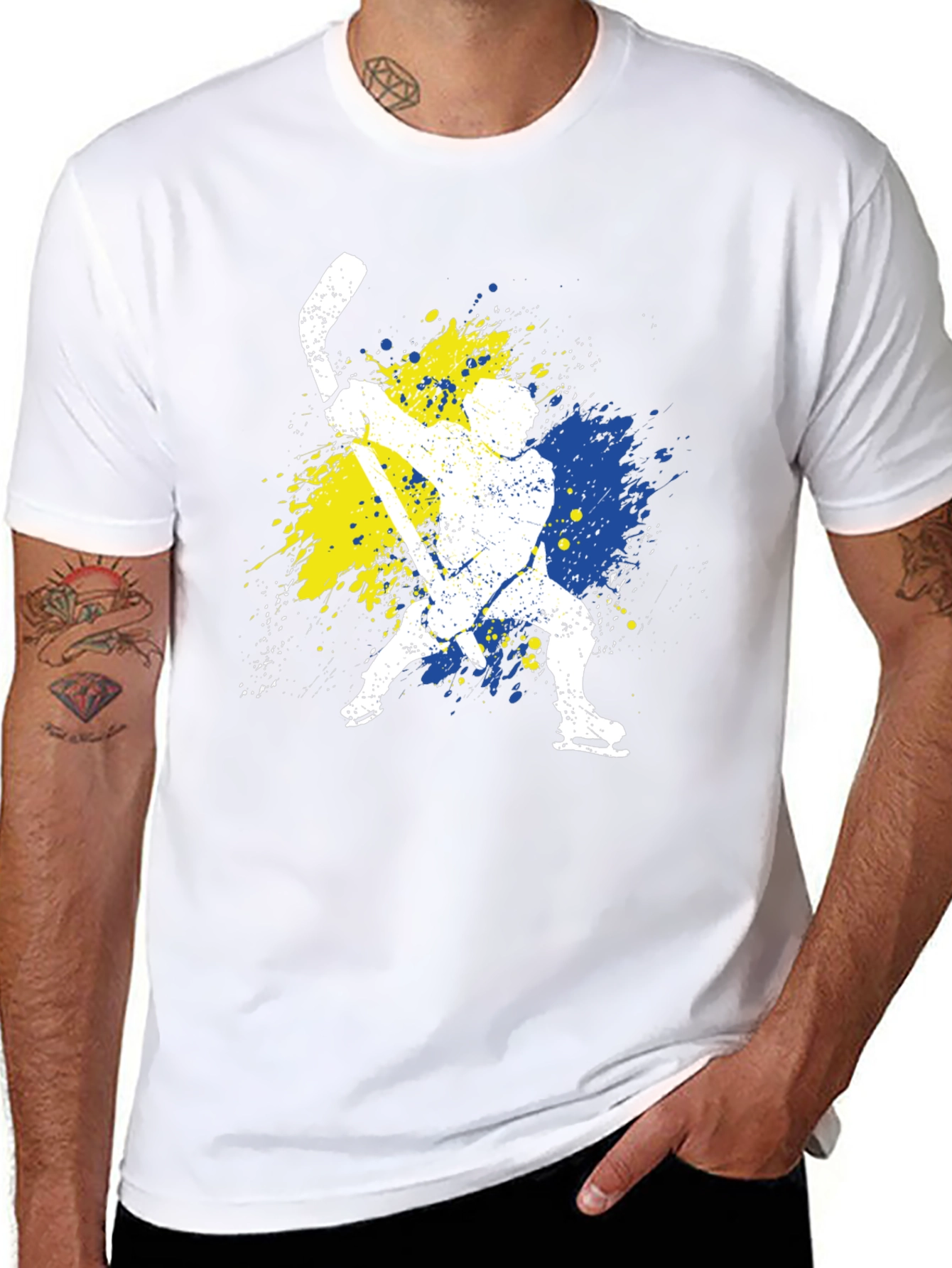 Hockey Player Graphic T-Shirt - Black Cotton Tee