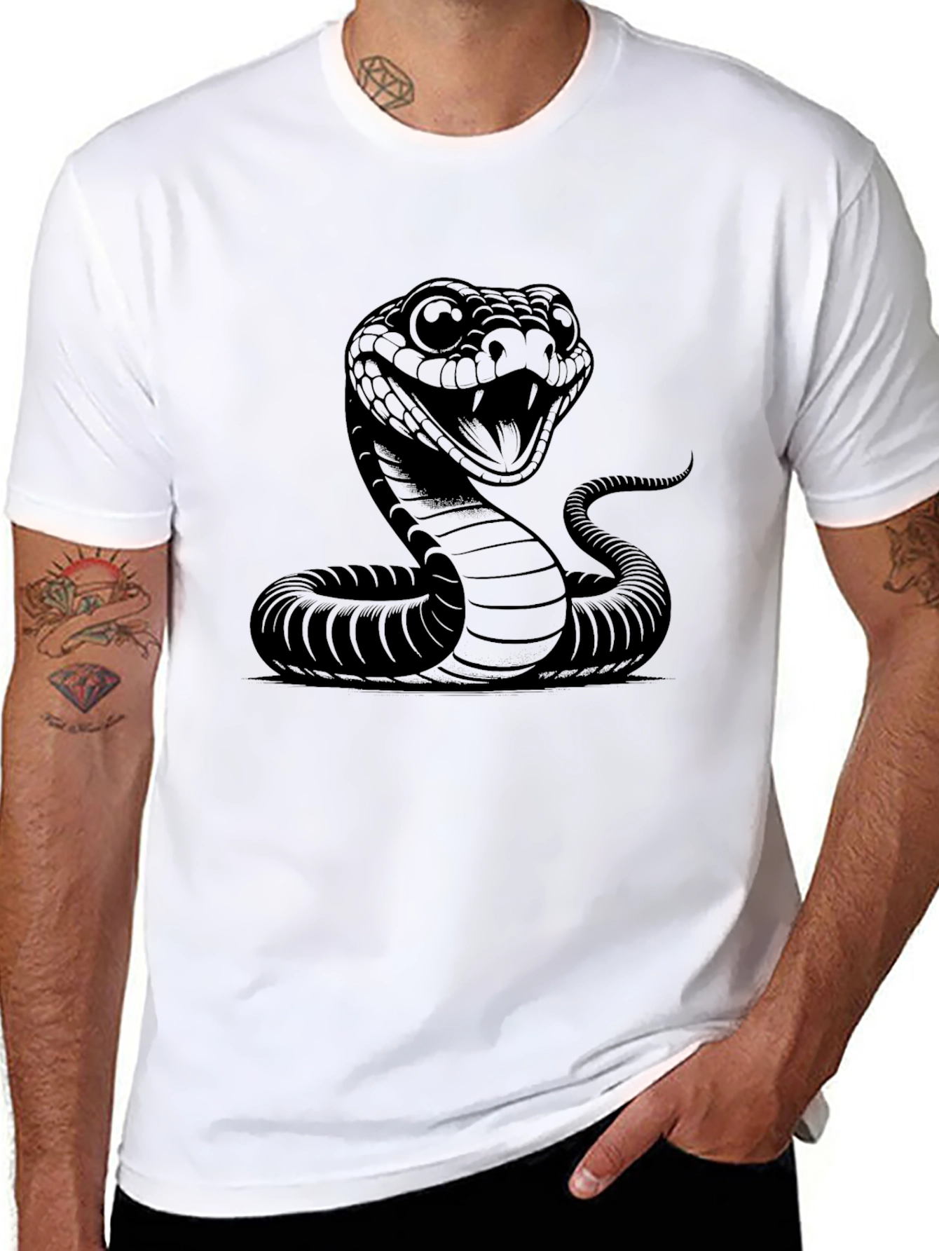 Mens Black T-Shirt with Cobra Graphic