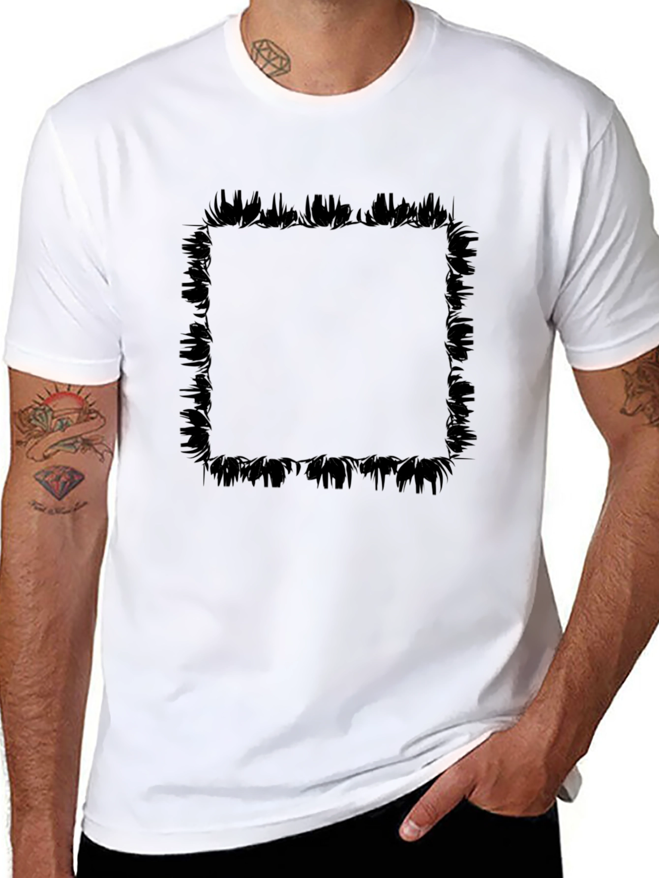 Edgy Black T-Shirt with Square Graphic Design