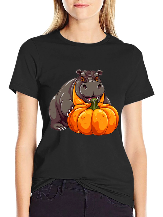 Hippo & Pumpkin Graphic Tee - Halloween Style