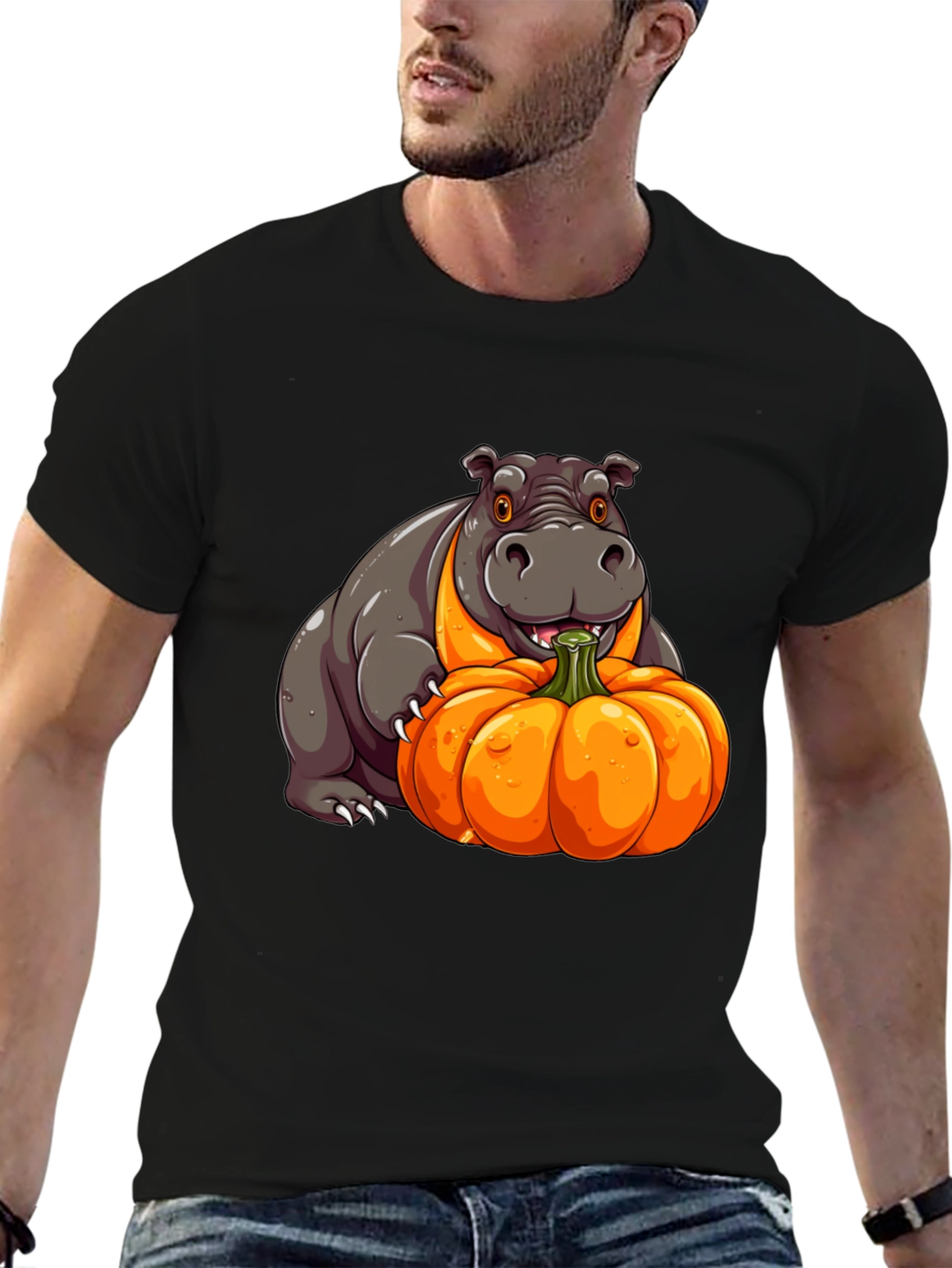 Hippo & Pumpkin Graphic Tee - Halloween Style