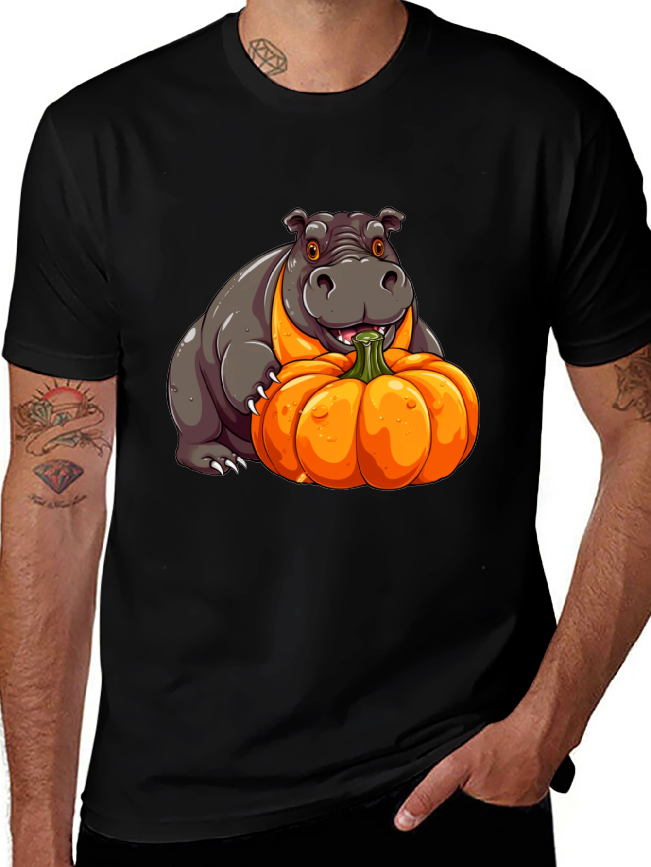 Hippo & Pumpkin Graphic Tee - Halloween Style