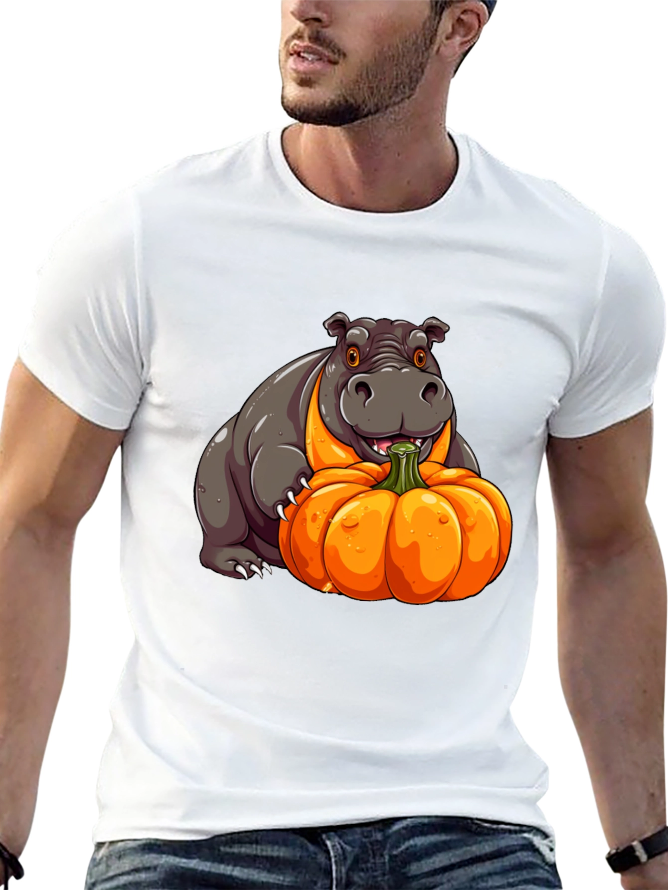 Hippo & Pumpkin Graphic Tee - Halloween Style