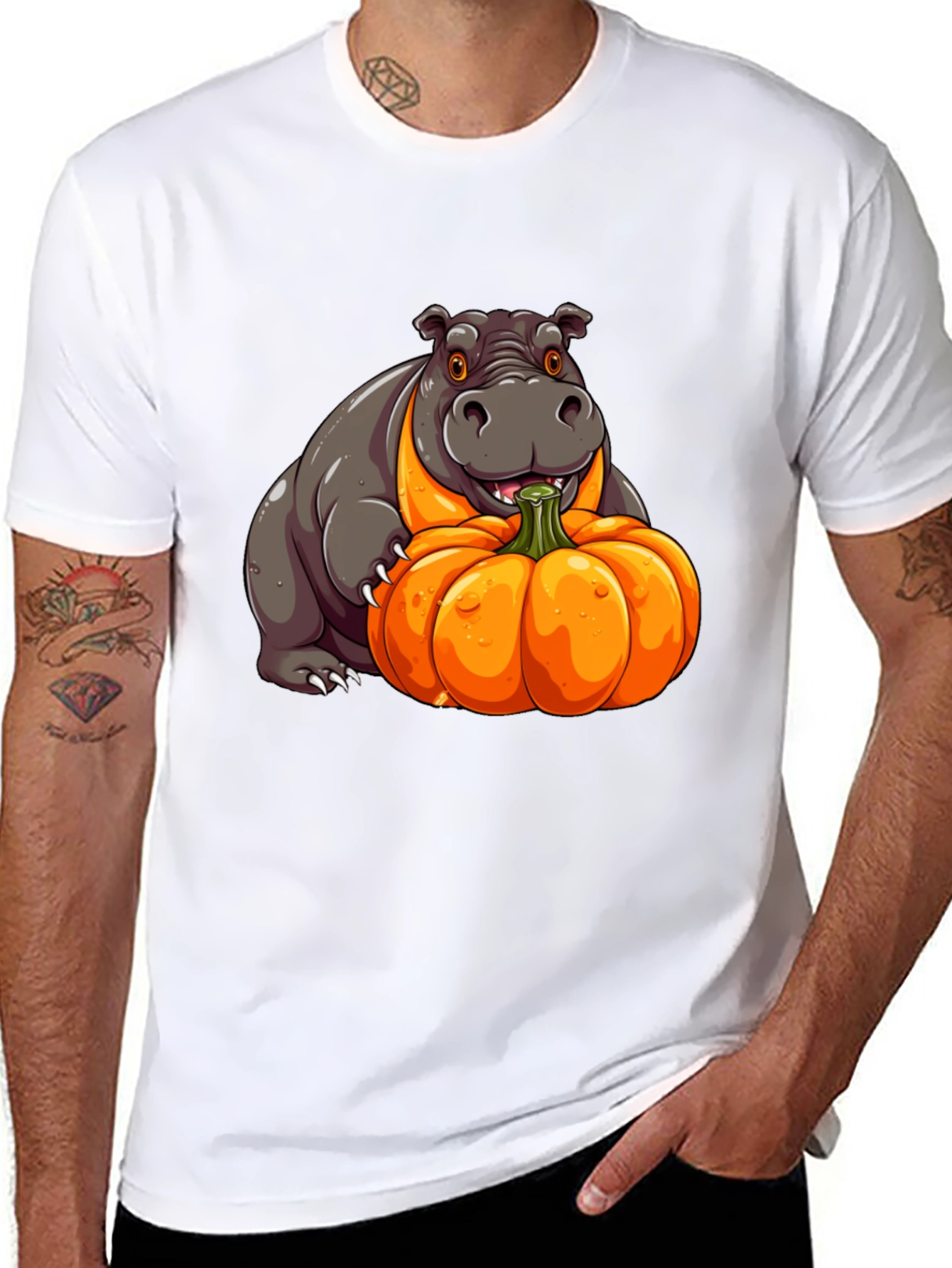 Hippo & Pumpkin Graphic Tee - Halloween Style
