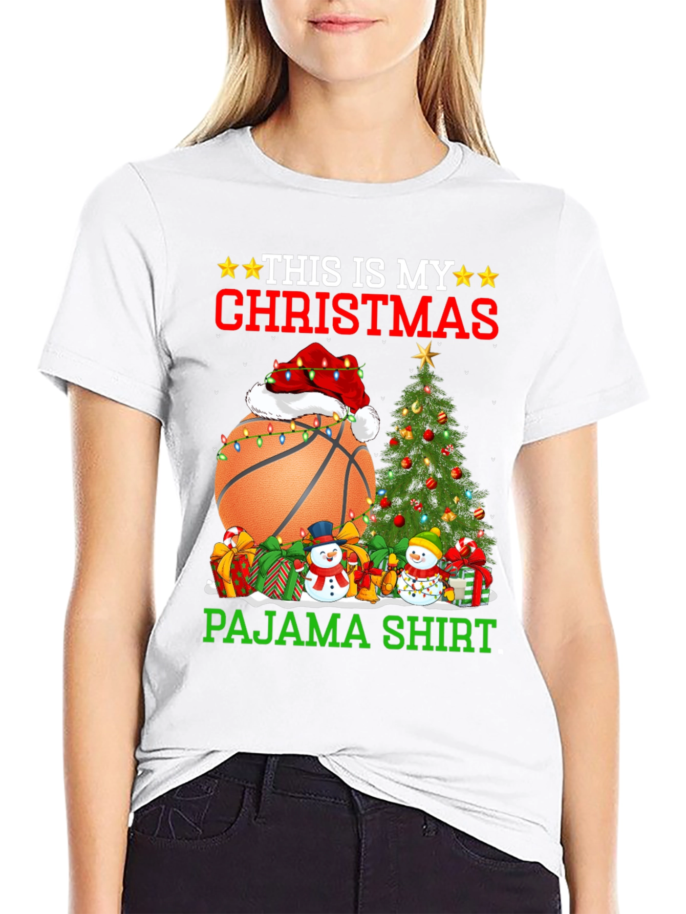 Christmas Basketball Pajama T-Shirt