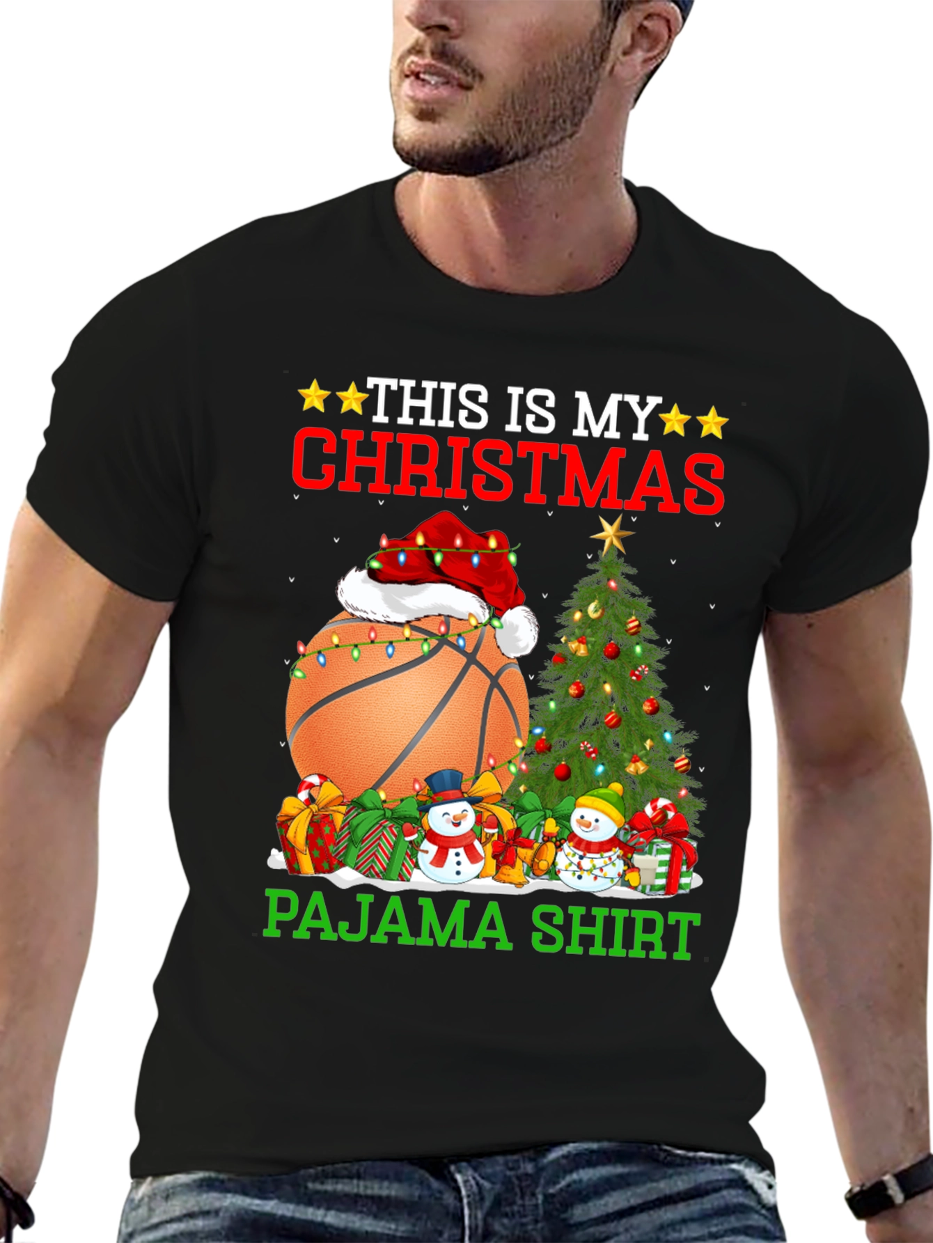 Christmas Basketball Pajama T-Shirt