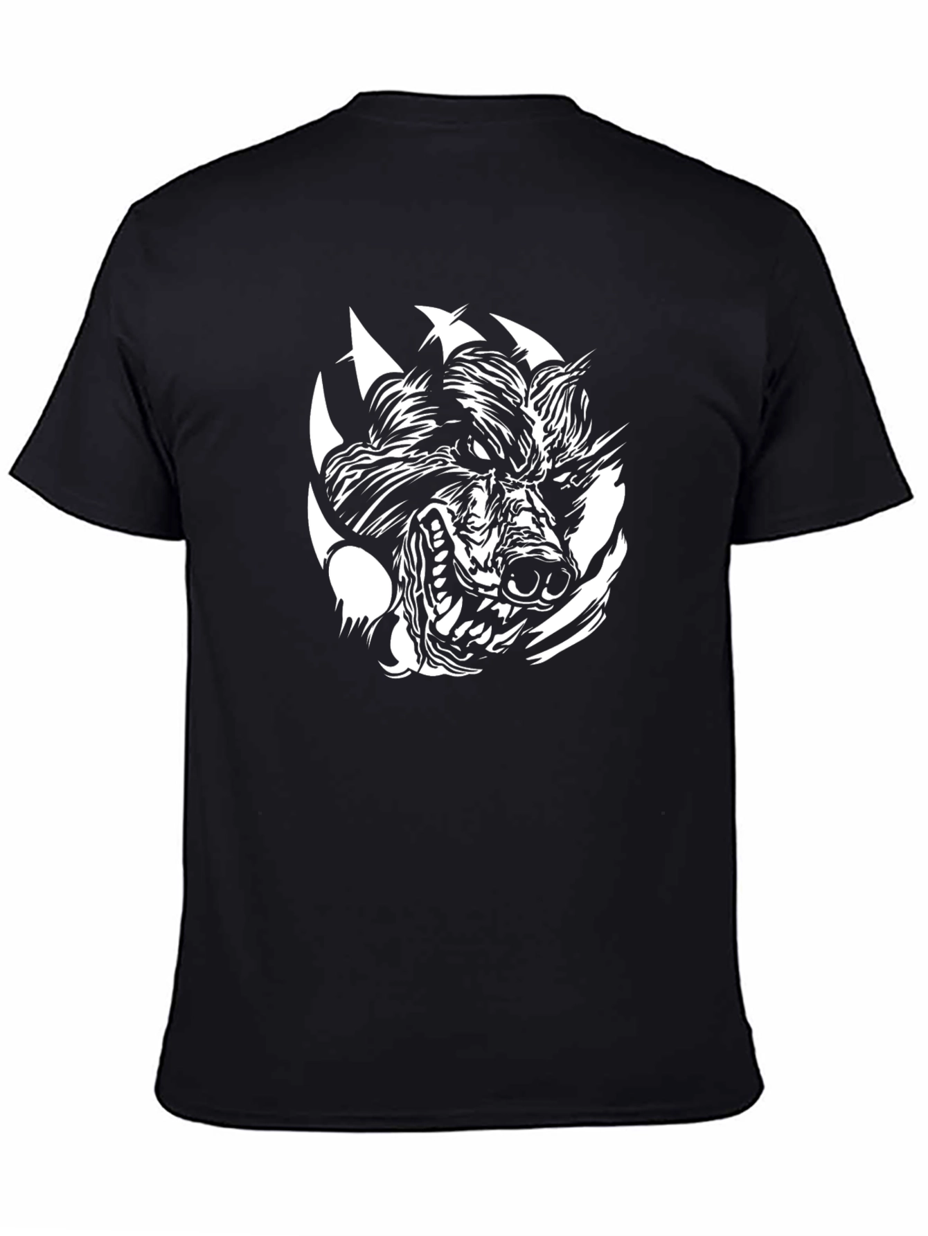 Mens Black T-Shirt with Wolf Graphic