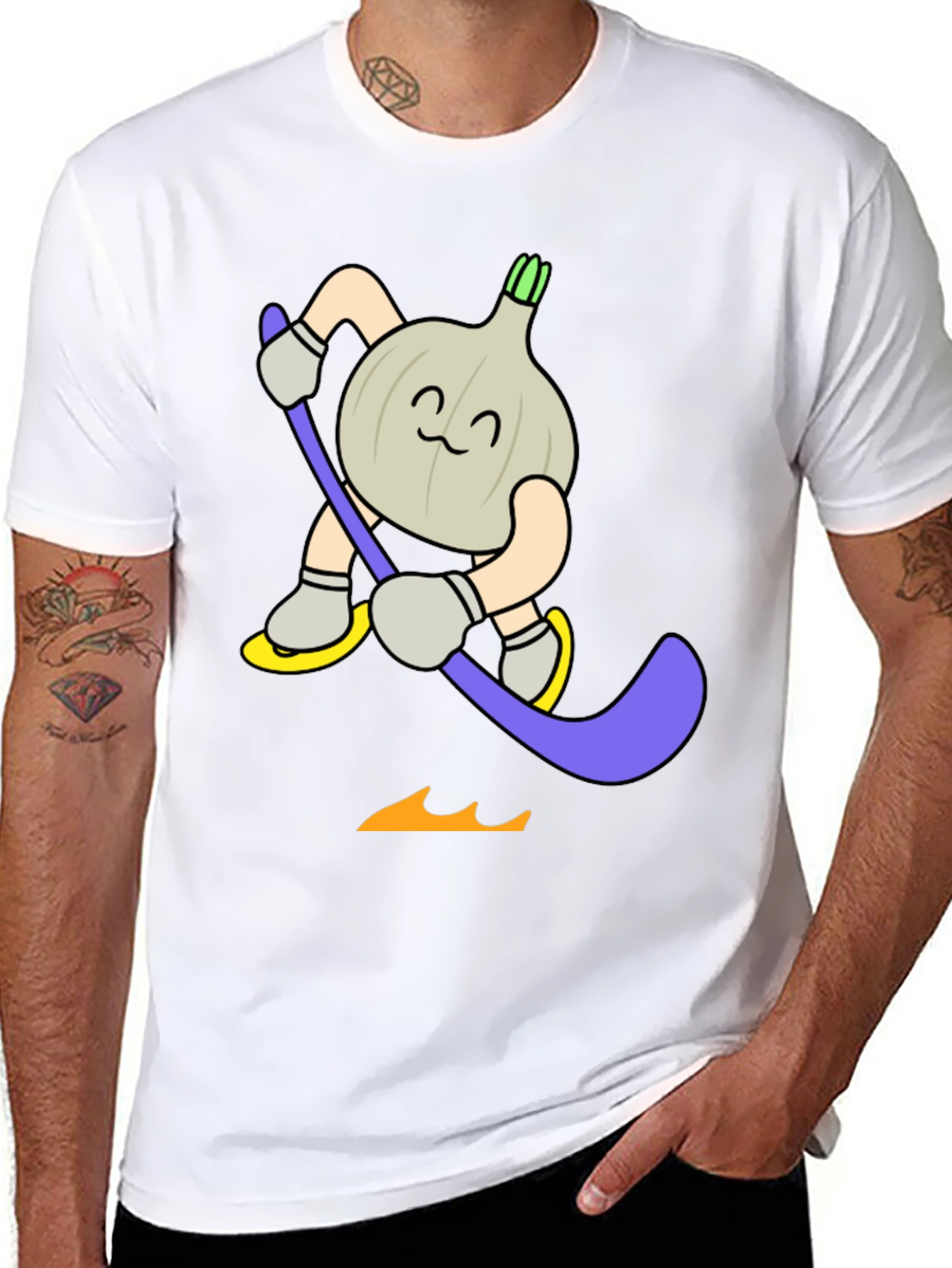 Funny Cartoon Garlic Hockey Player T-Shirt