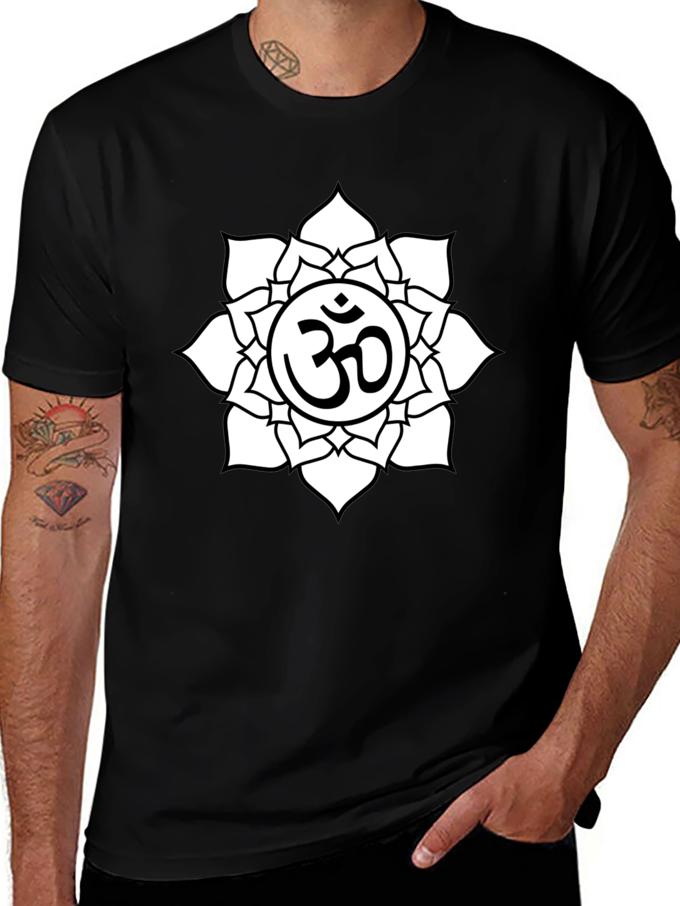 Om Symbol Lotus Flower Graphic T-Shirt