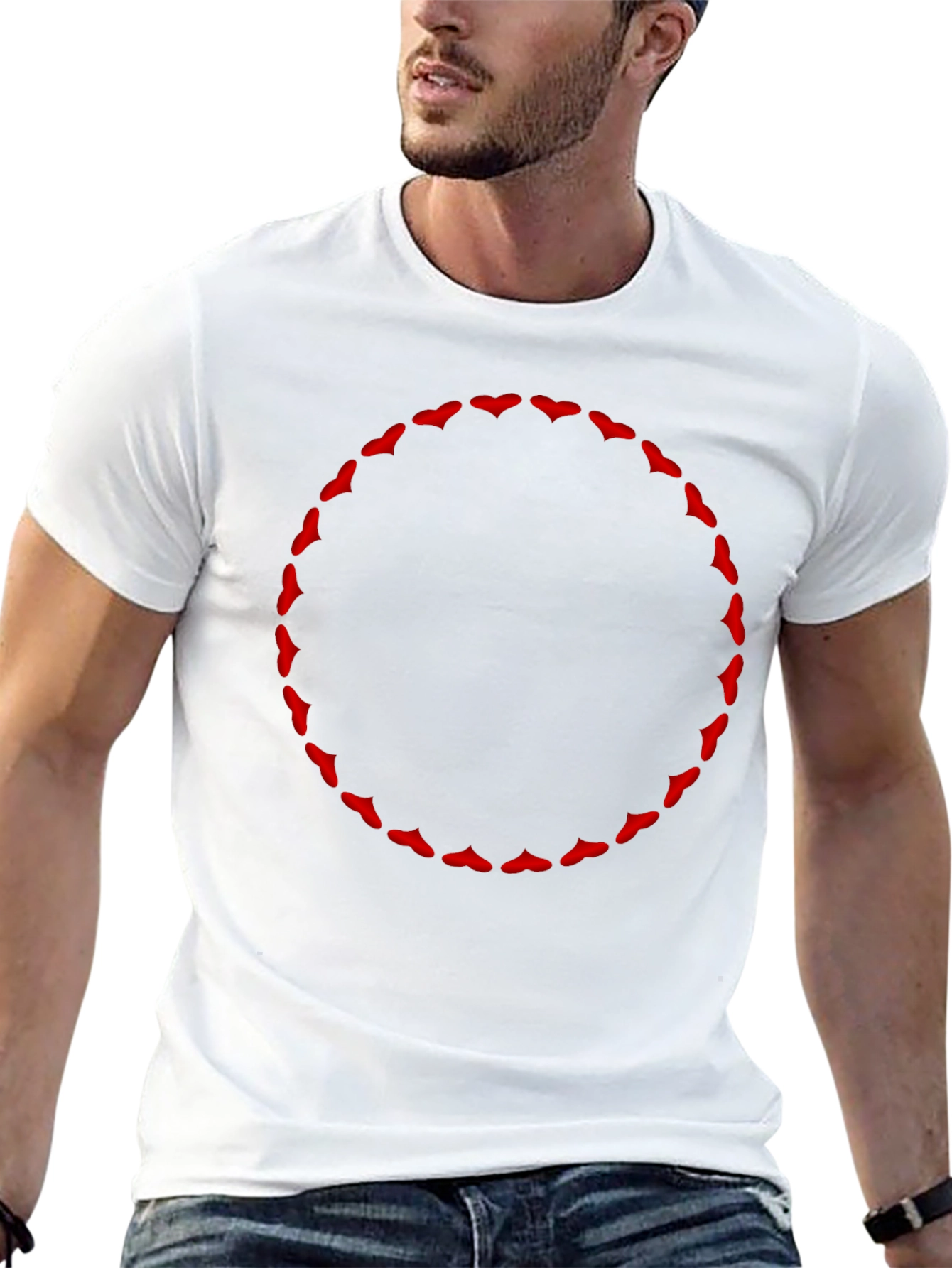 Graphic Tee - Red Hearts Circle Design