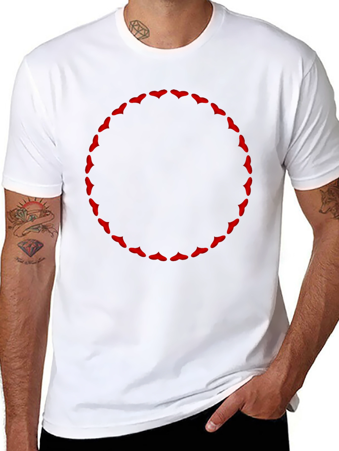 Graphic Tee - Red Hearts Circle Design