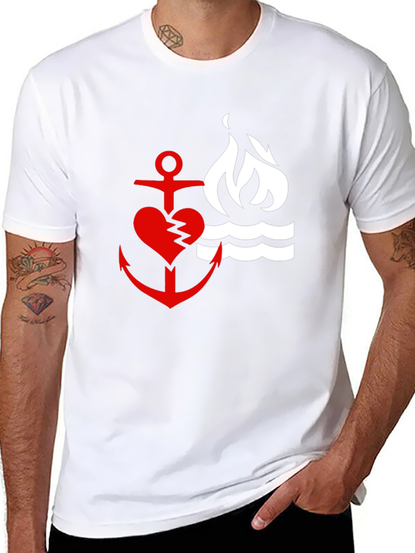 Red Heart Anchor & Flame Black T-Shirt