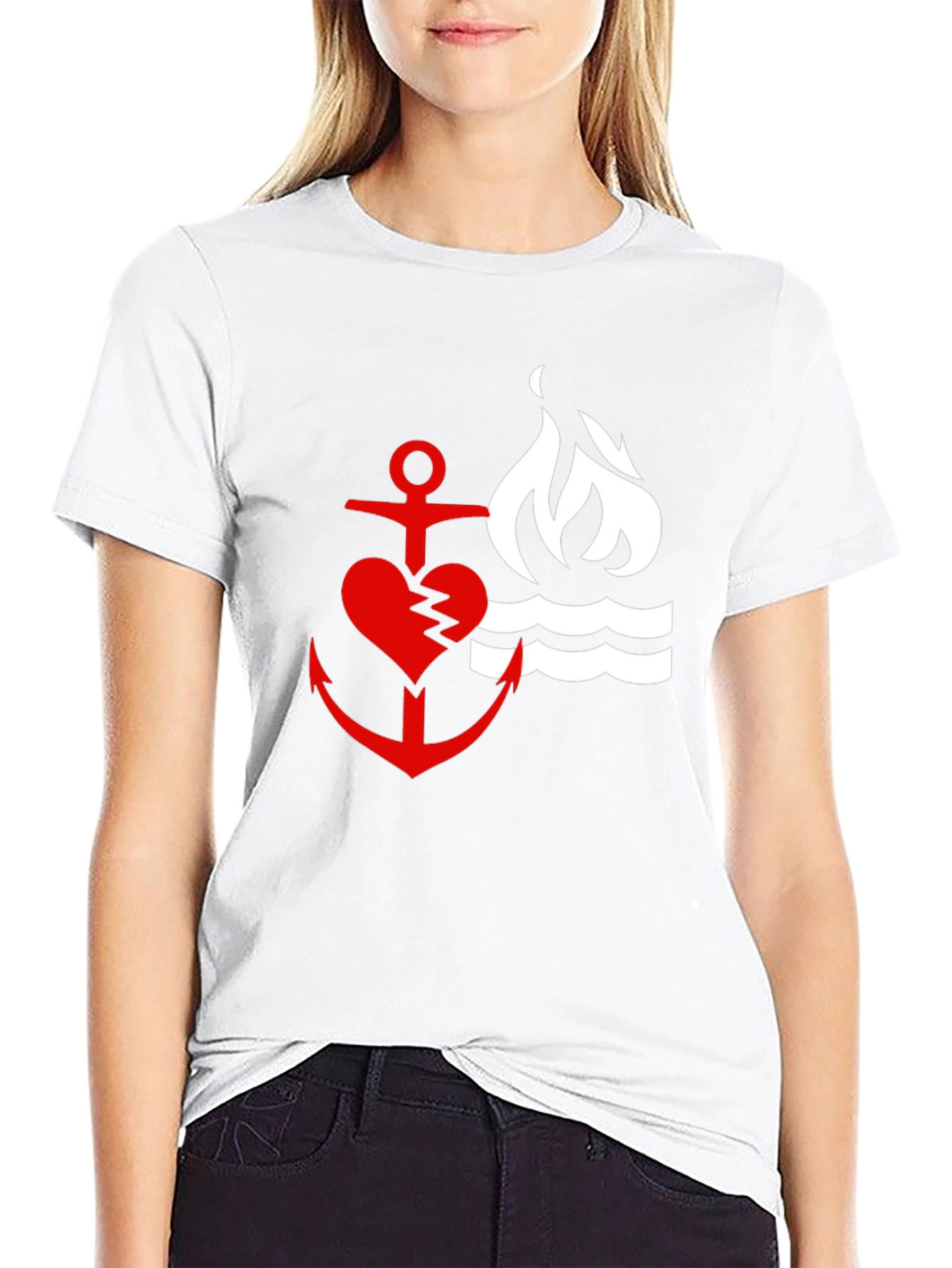 Red Heart Anchor & Flame Black T-Shirt