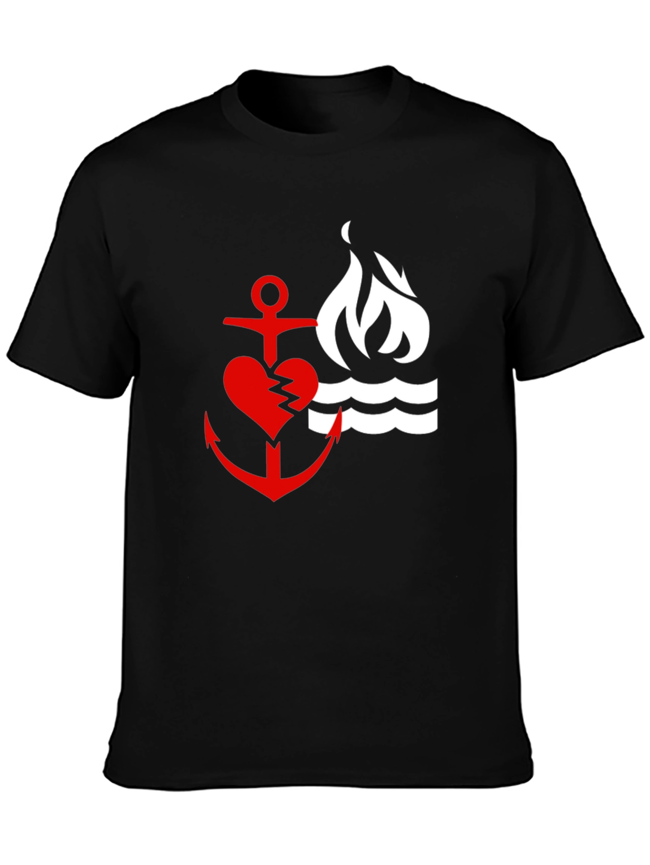 Red Heart Anchor & Flame Black T-Shirt