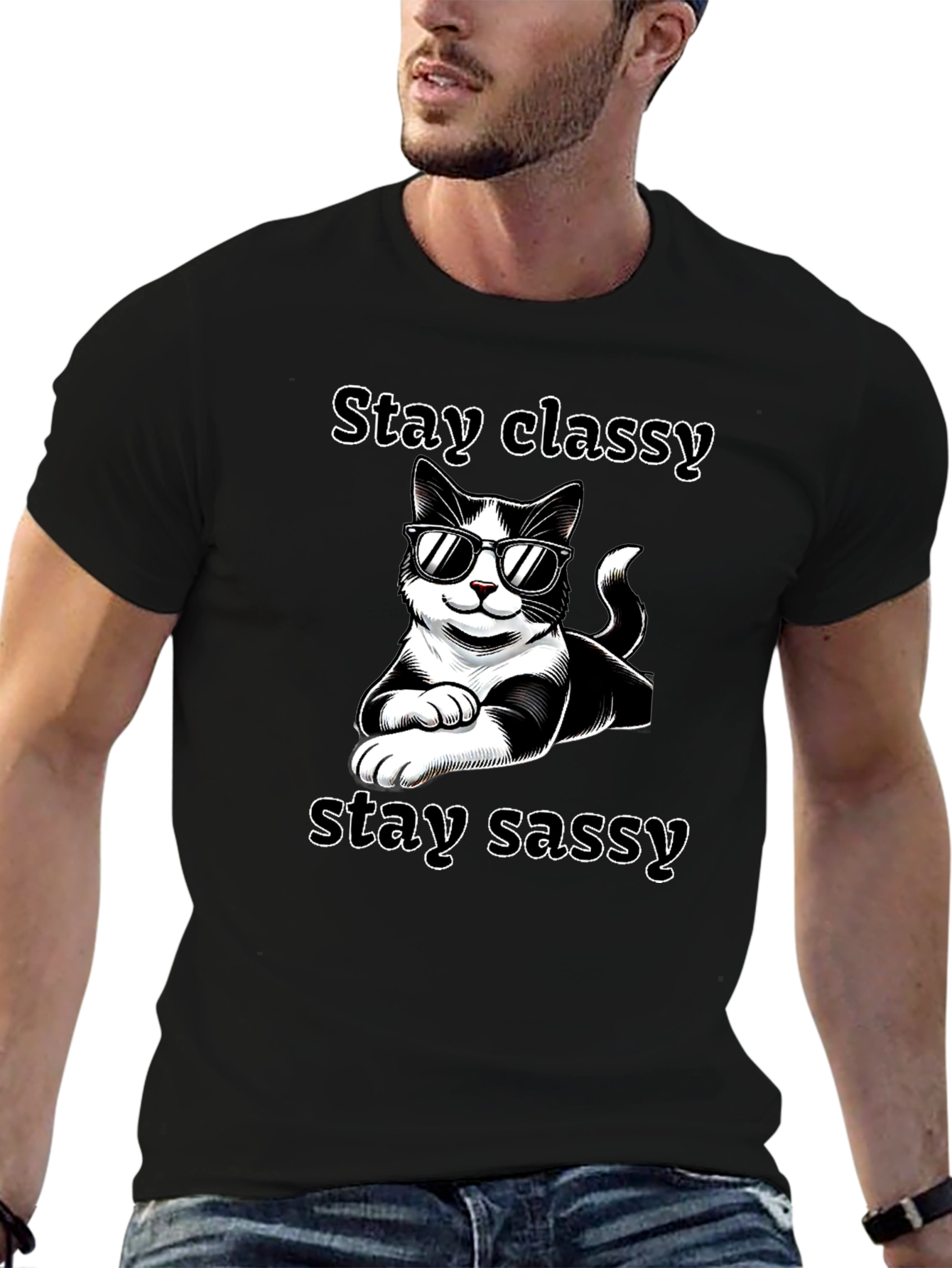 Stay Classy Sassy Cat T-Shirt Black
