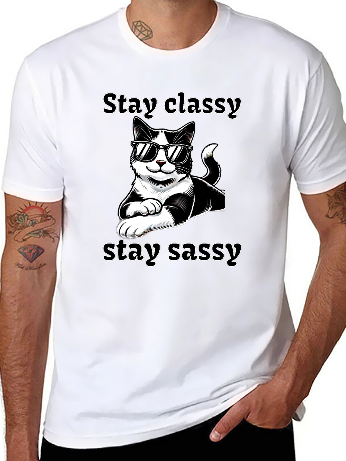 Stay Classy Sassy Cat T-Shirt Black