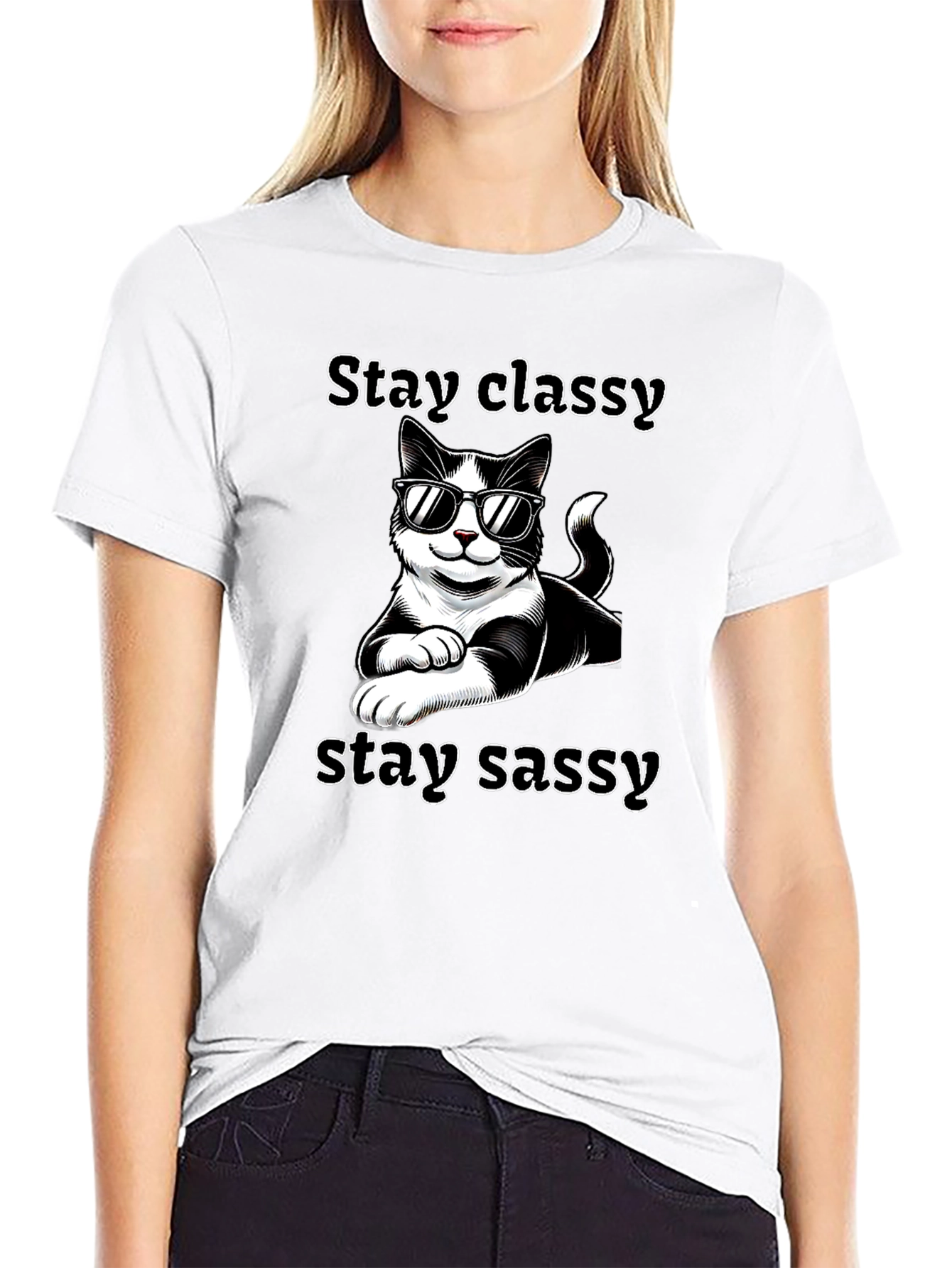 Stay Classy Sassy Cat T-Shirt Black