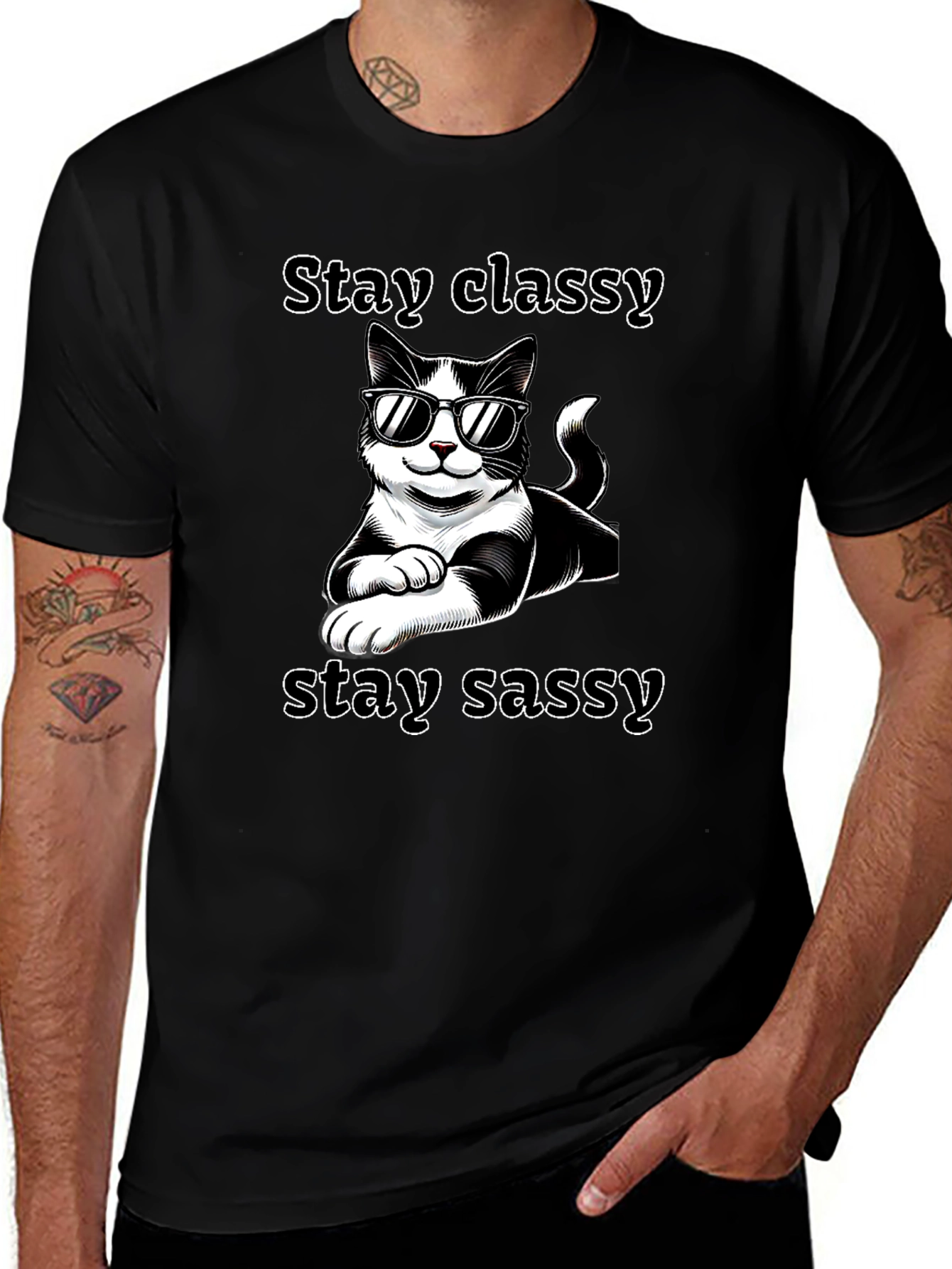 Stay Classy Sassy Cat T-Shirt Black