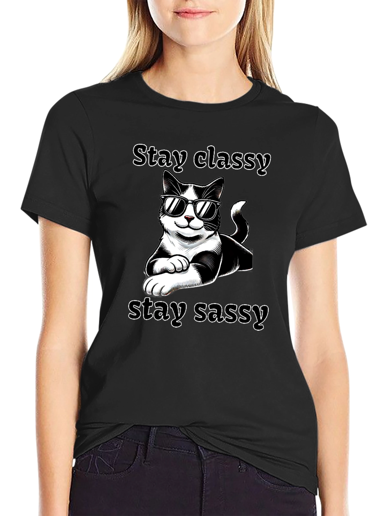 Stay Classy Sassy Cat T-Shirt Black