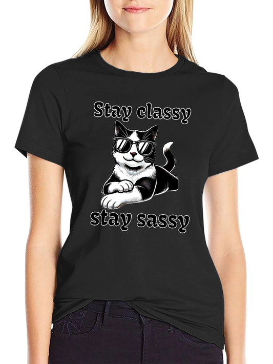 Stay Classy Sassy Cat T-Shirt Black