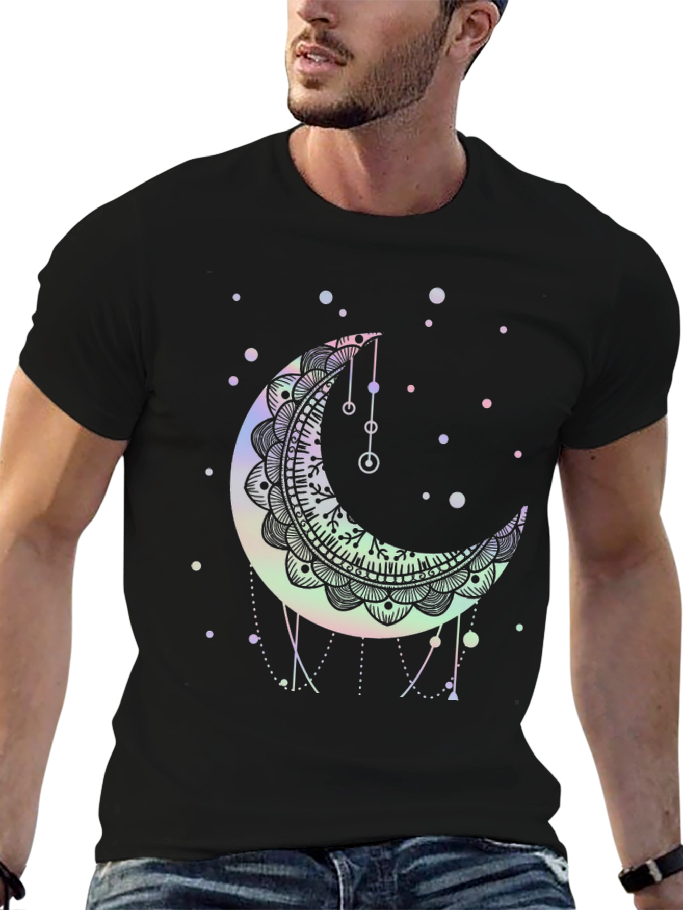 Crescent Moon Mandala Graphic Tee - Black
