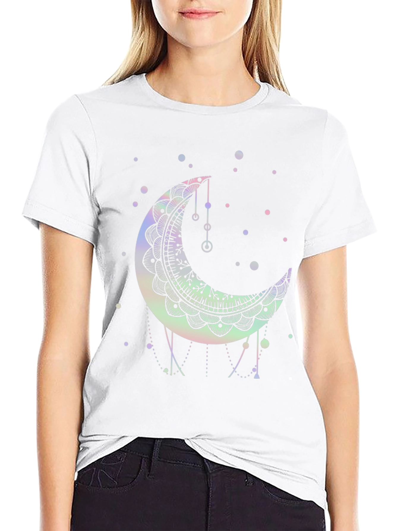 Crescent Moon Mandala Graphic Tee - Black