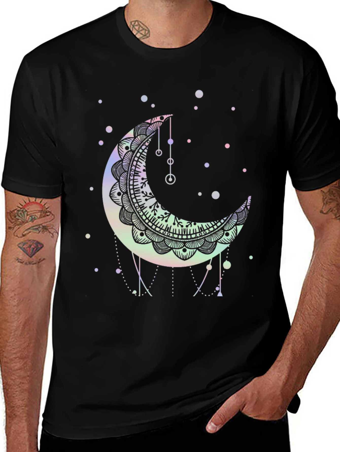 Crescent Moon Mandala Graphic Tee - Black
