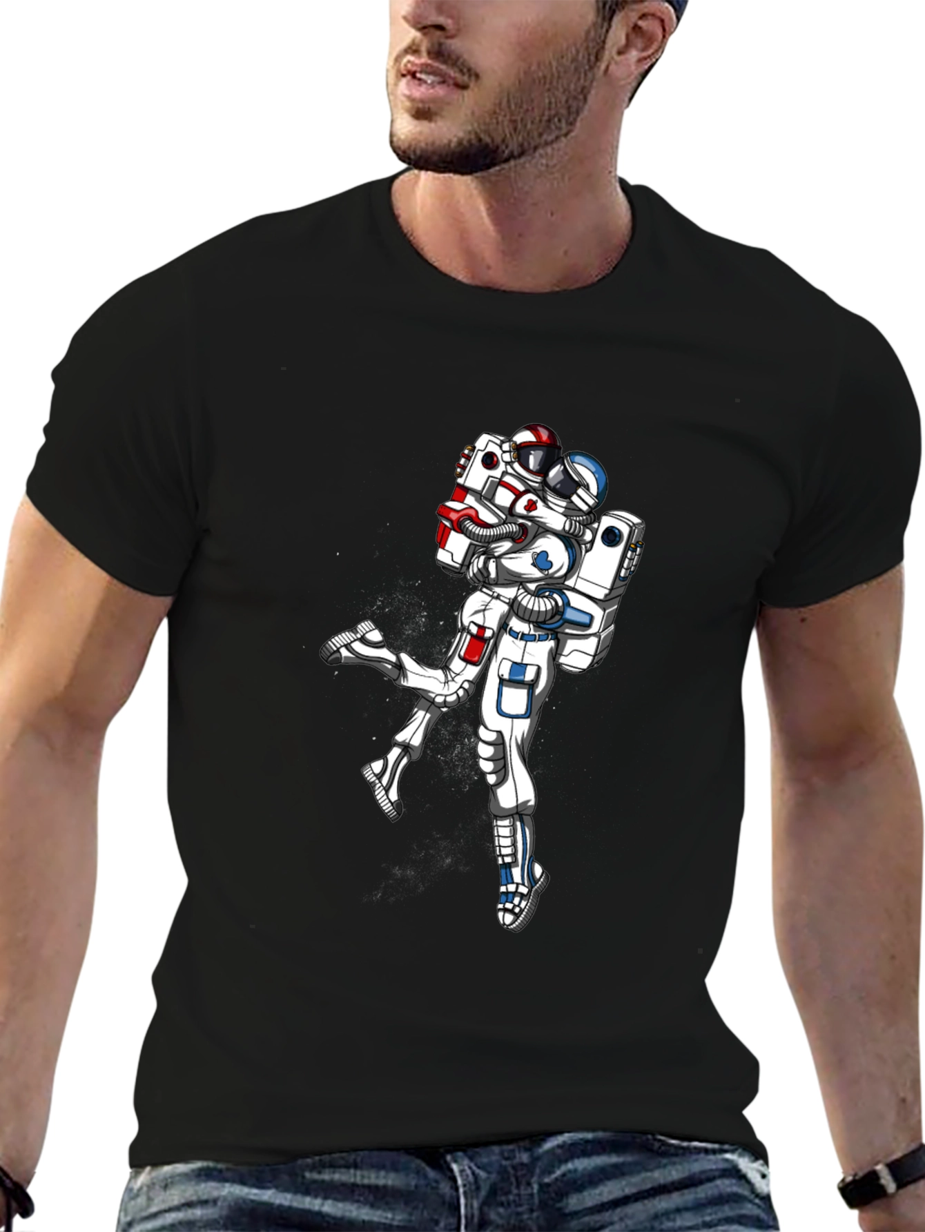 Astronaut Love Black Tee - Space Romance T-Shirt
