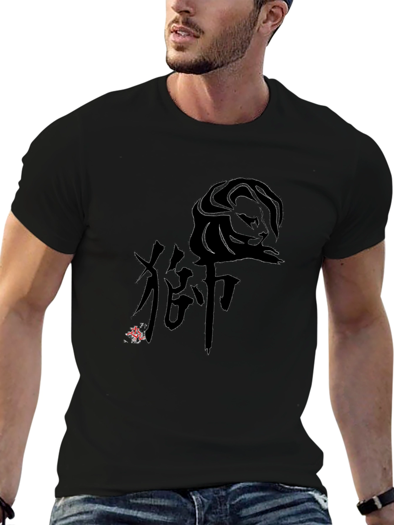 Lion Kanji Graphic Black T-Shirt
