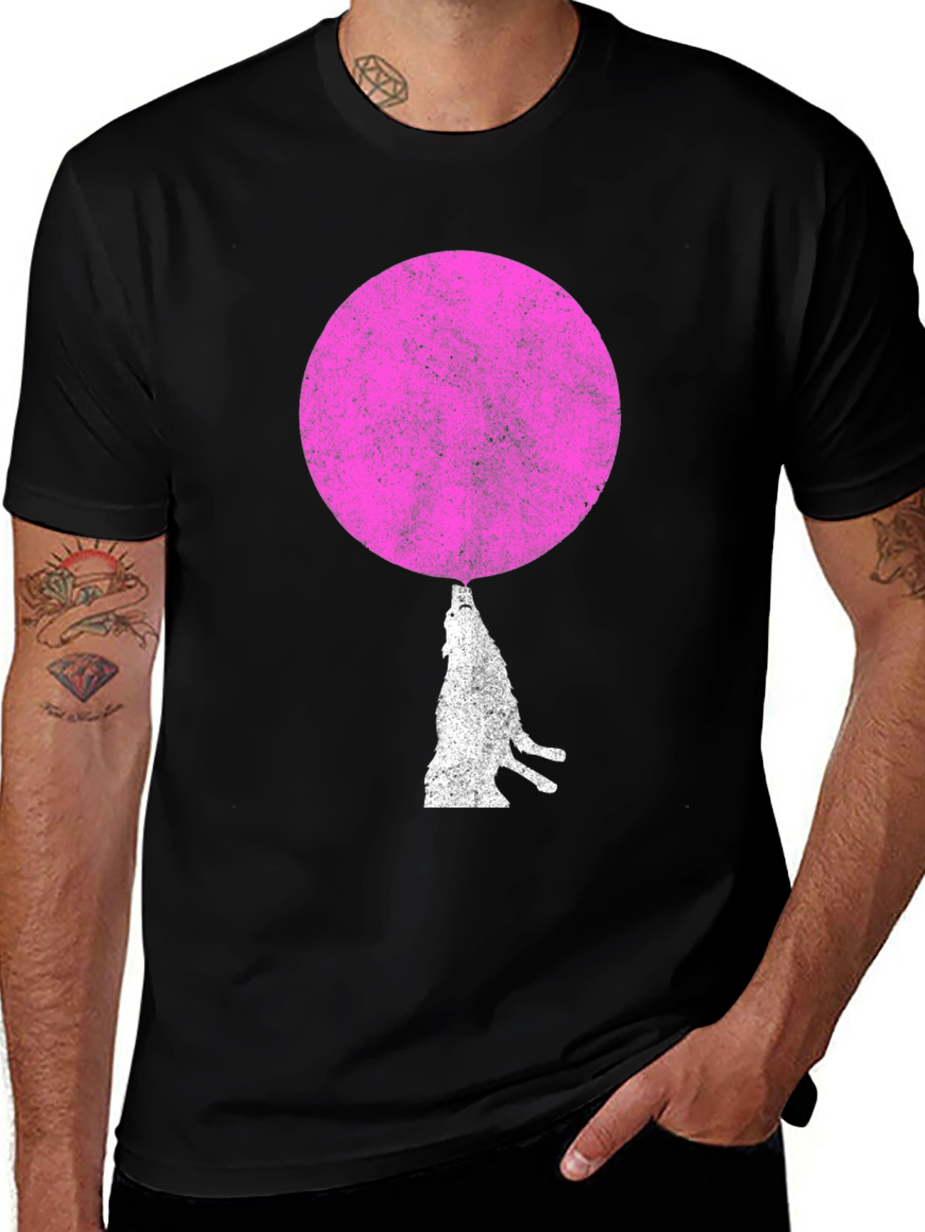 Pink Moon Wolf Graphic T-Shirt