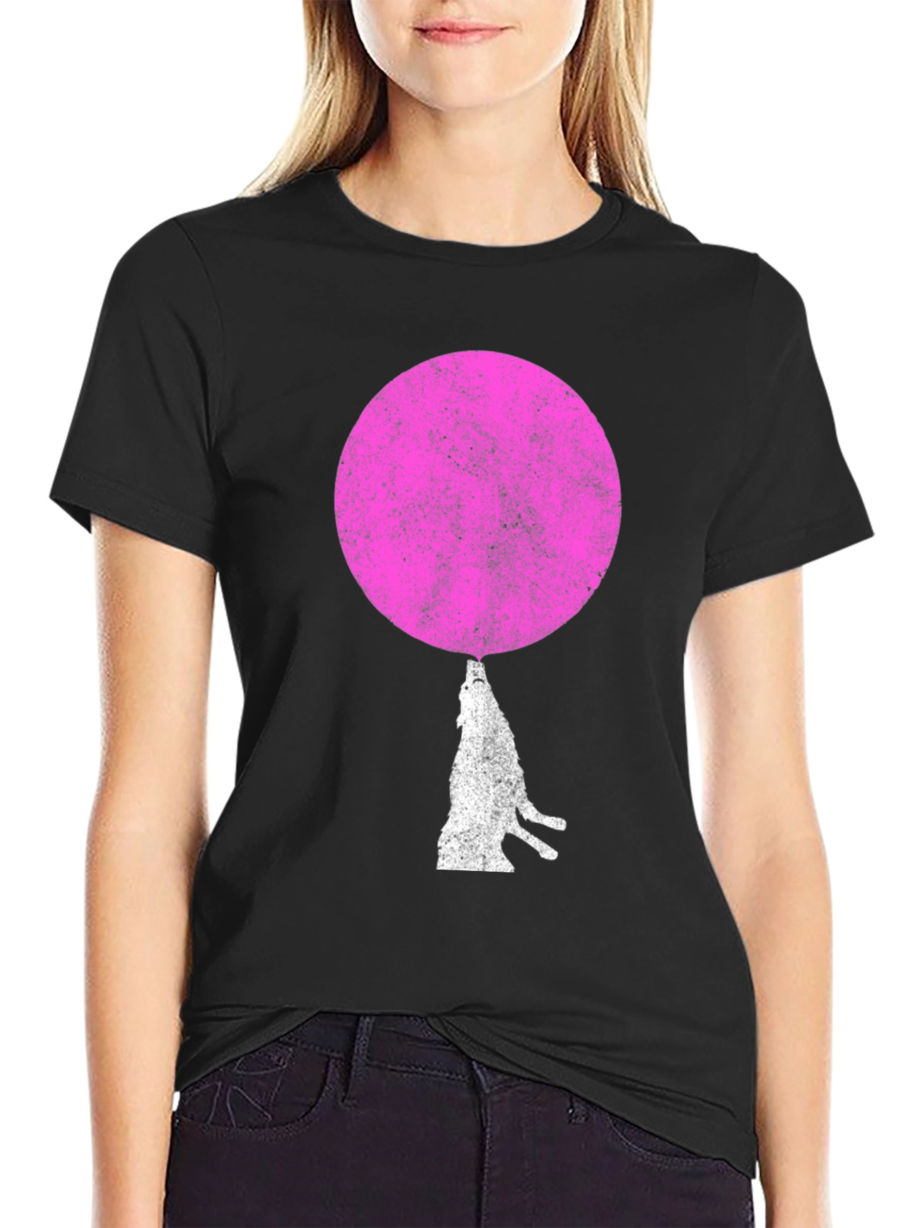 Pink Moon Wolf Graphic T-Shirt