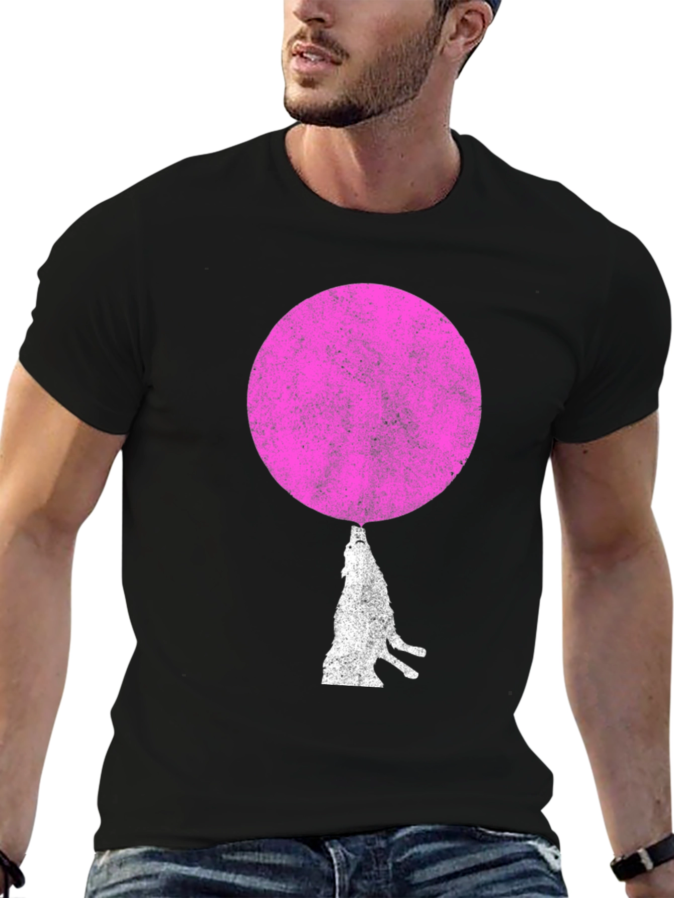 Pink Moon Wolf Graphic T-Shirt