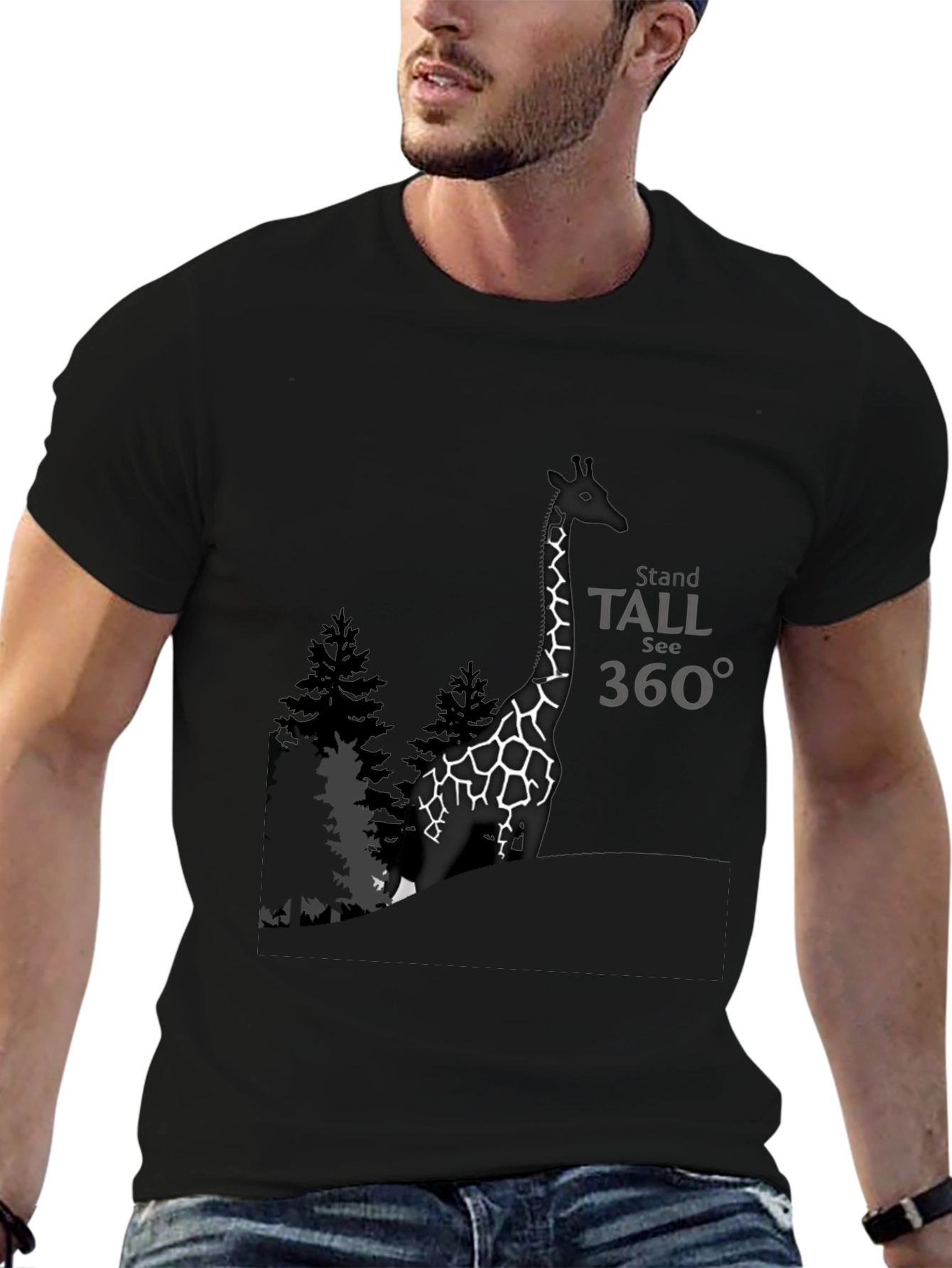 Stand Tall Giraffe Graphic T-Shirt - Black