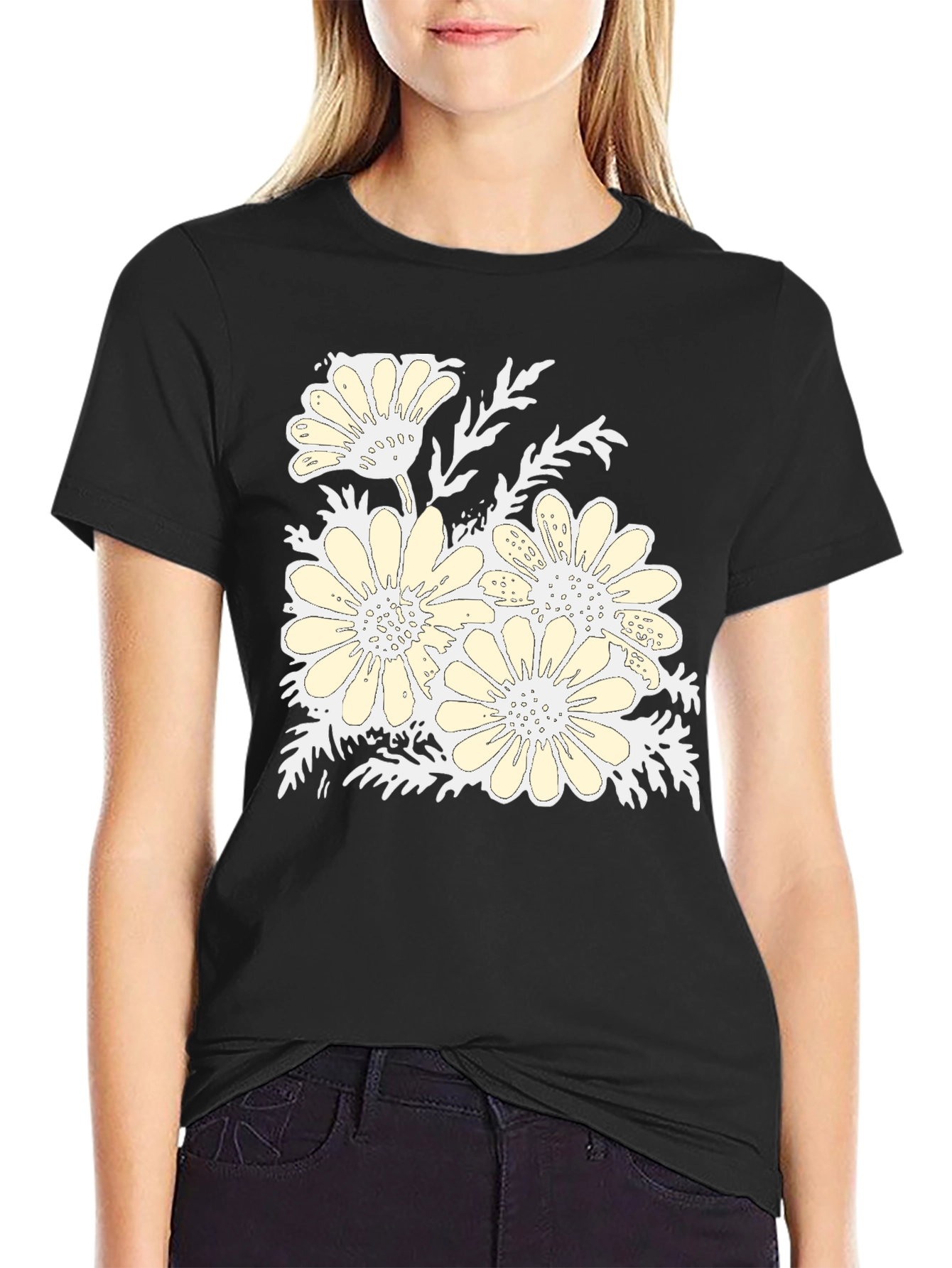Floral Print Black Graphic T-Shirt