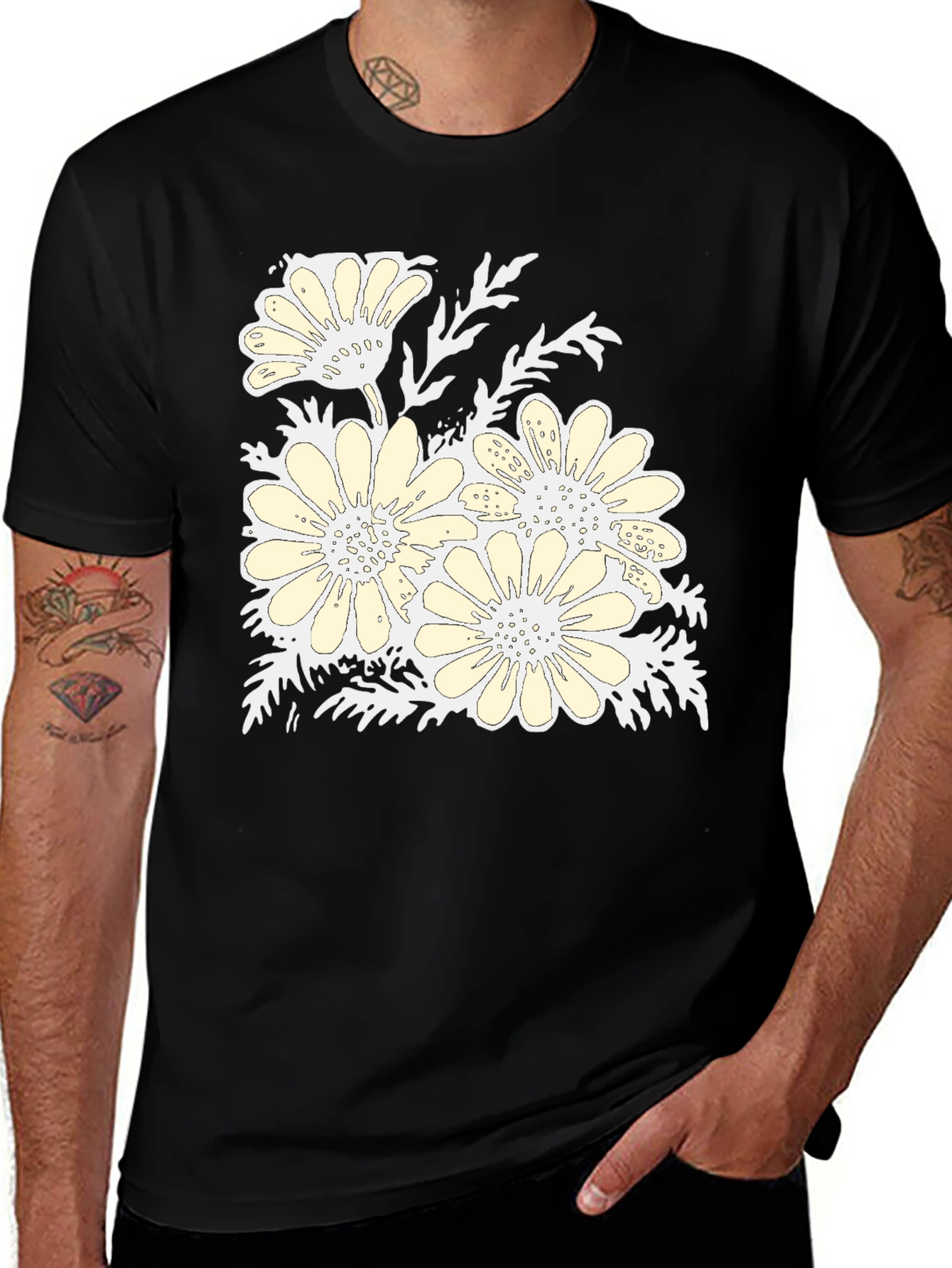 Floral Print Black Graphic T-Shirt