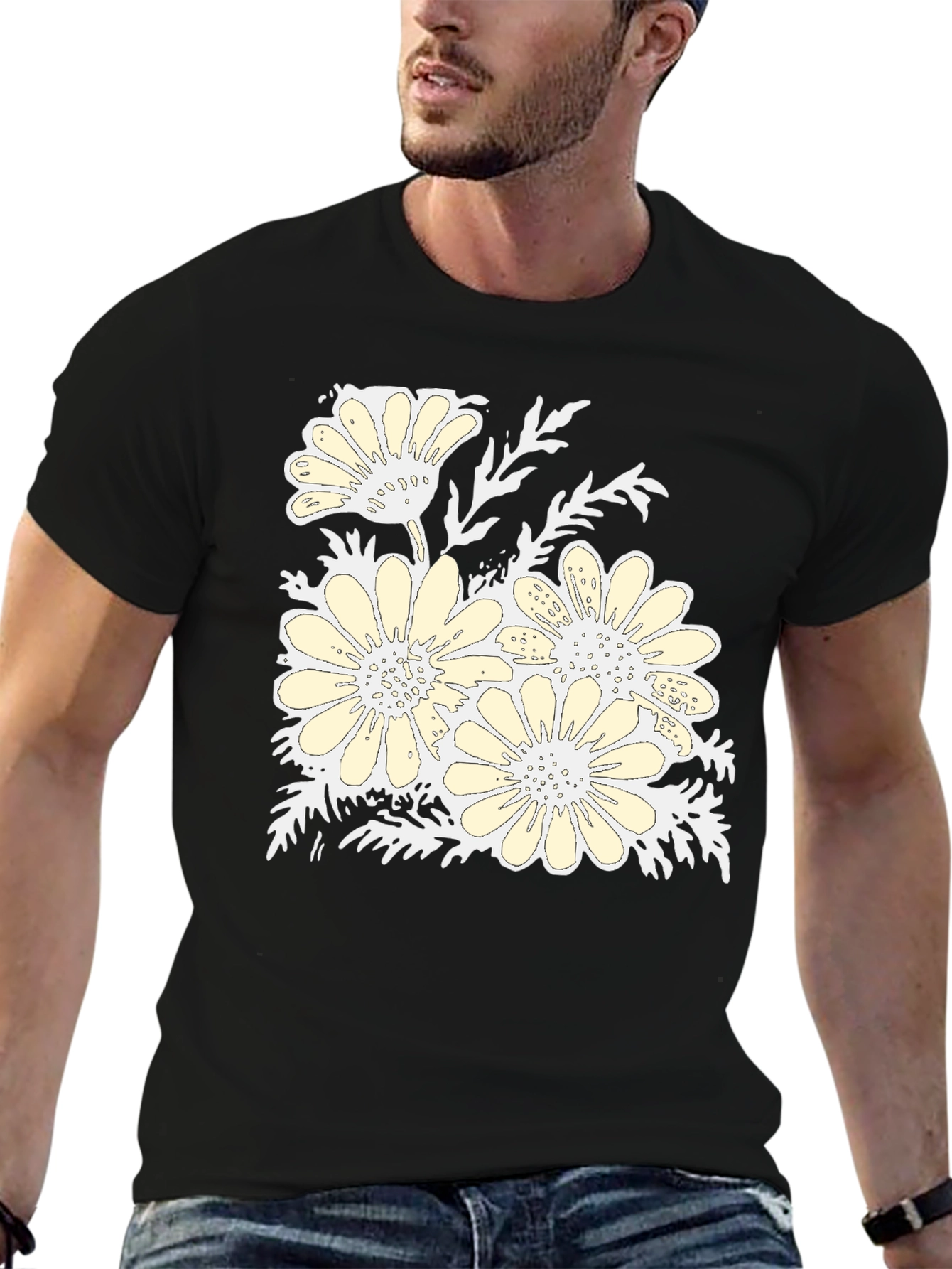 Floral Print Black Graphic T-Shirt