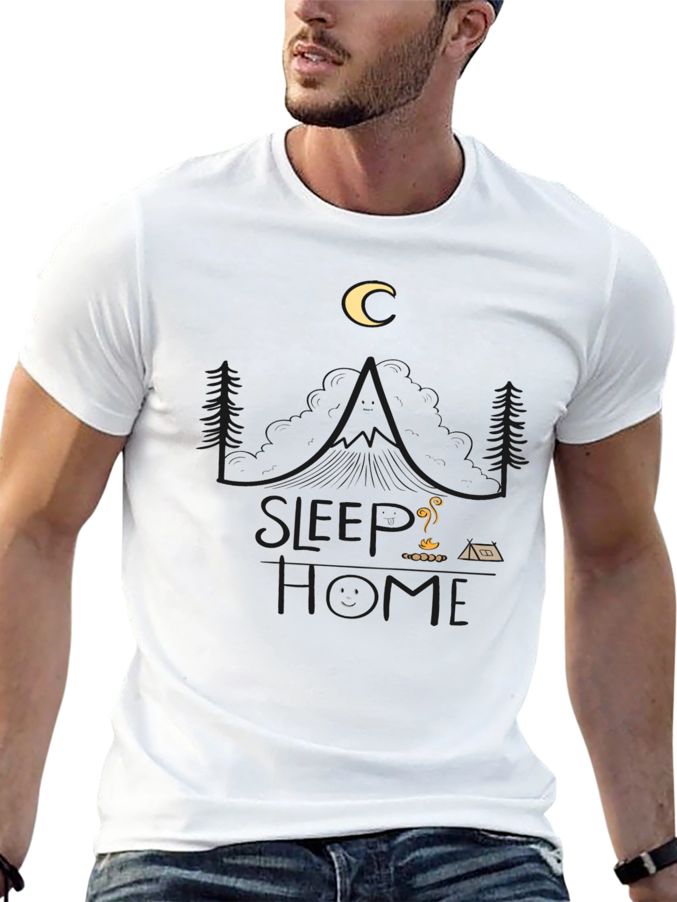 Sleep Home Black Graphic T-Shirt - Camping Design