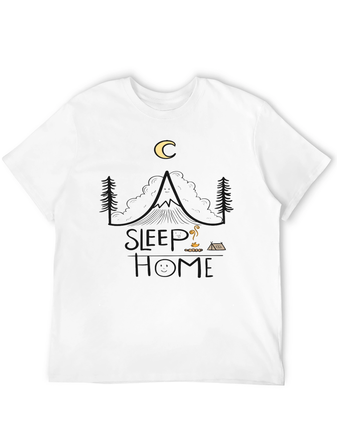Sleep Home Black Graphic T-Shirt - Camping Design