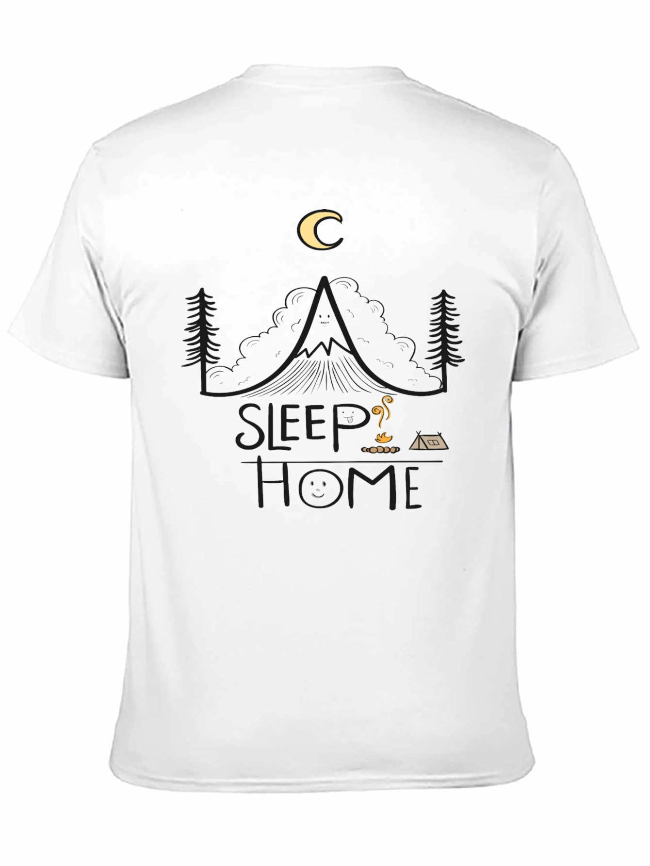 Sleep Home Black Graphic T-Shirt - Camping Design