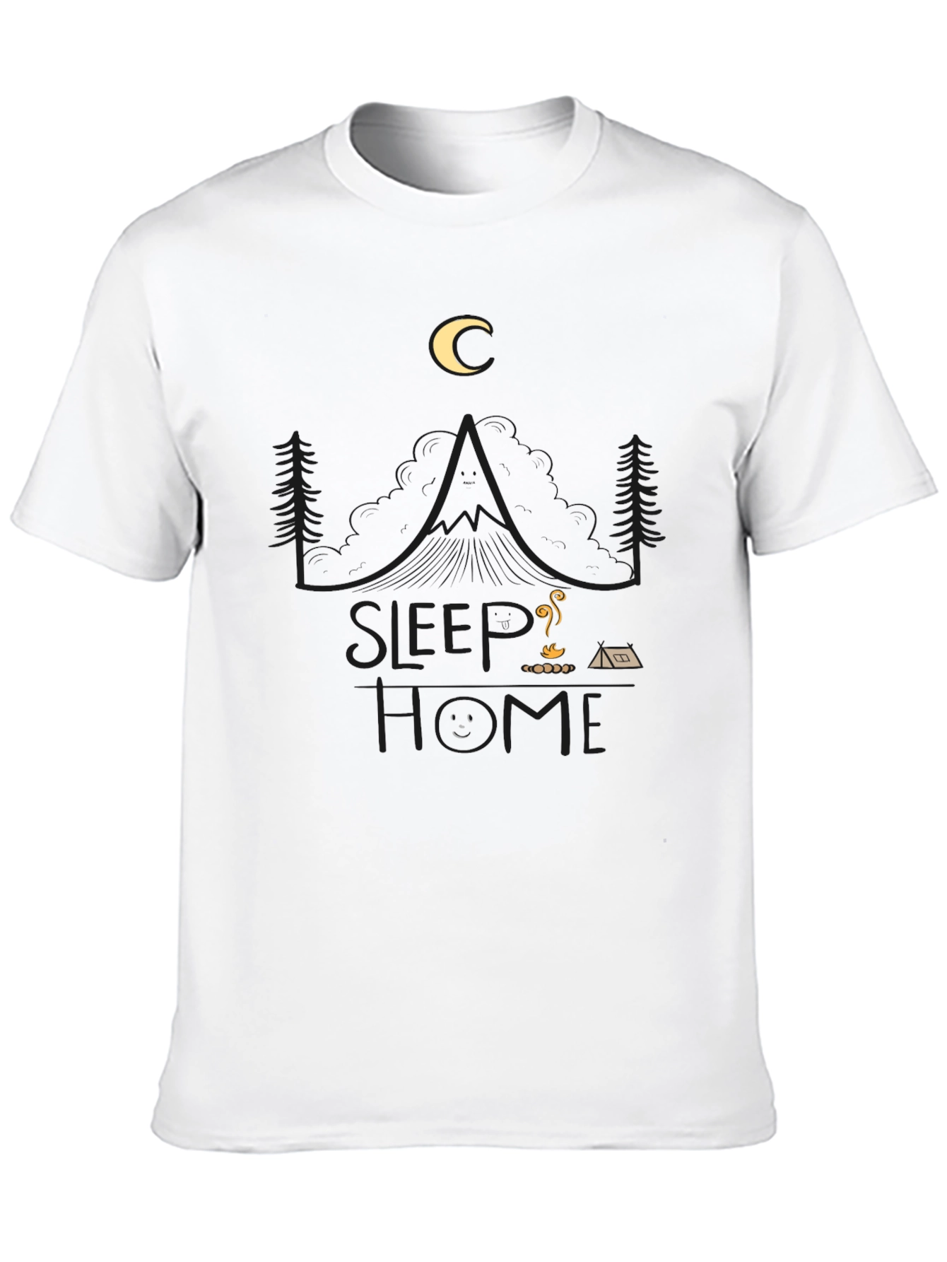 Sleep Home Black Graphic T-Shirt - Camping Design