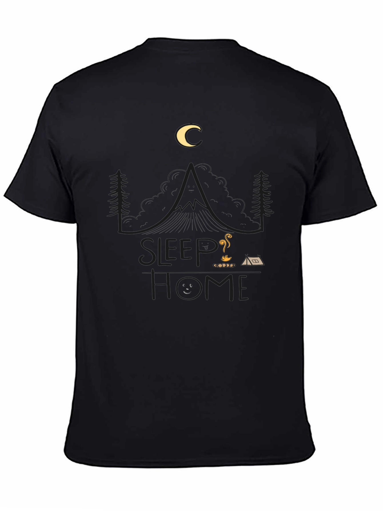 Sleep Home Black Graphic T-Shirt - Camping Design