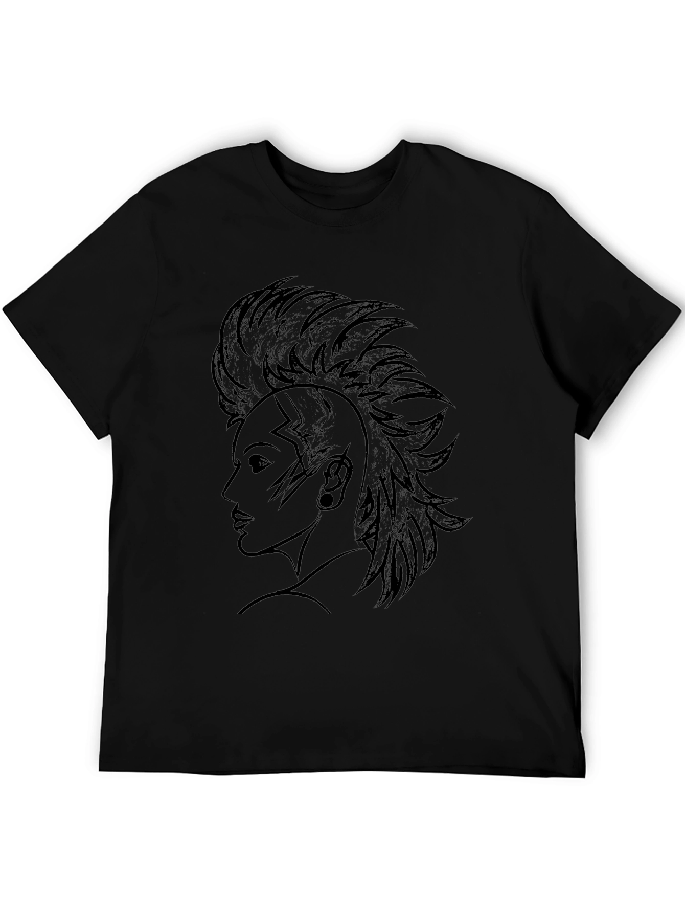 Graphic Tee - Punk Rock Mohican Design Black T-Shirt