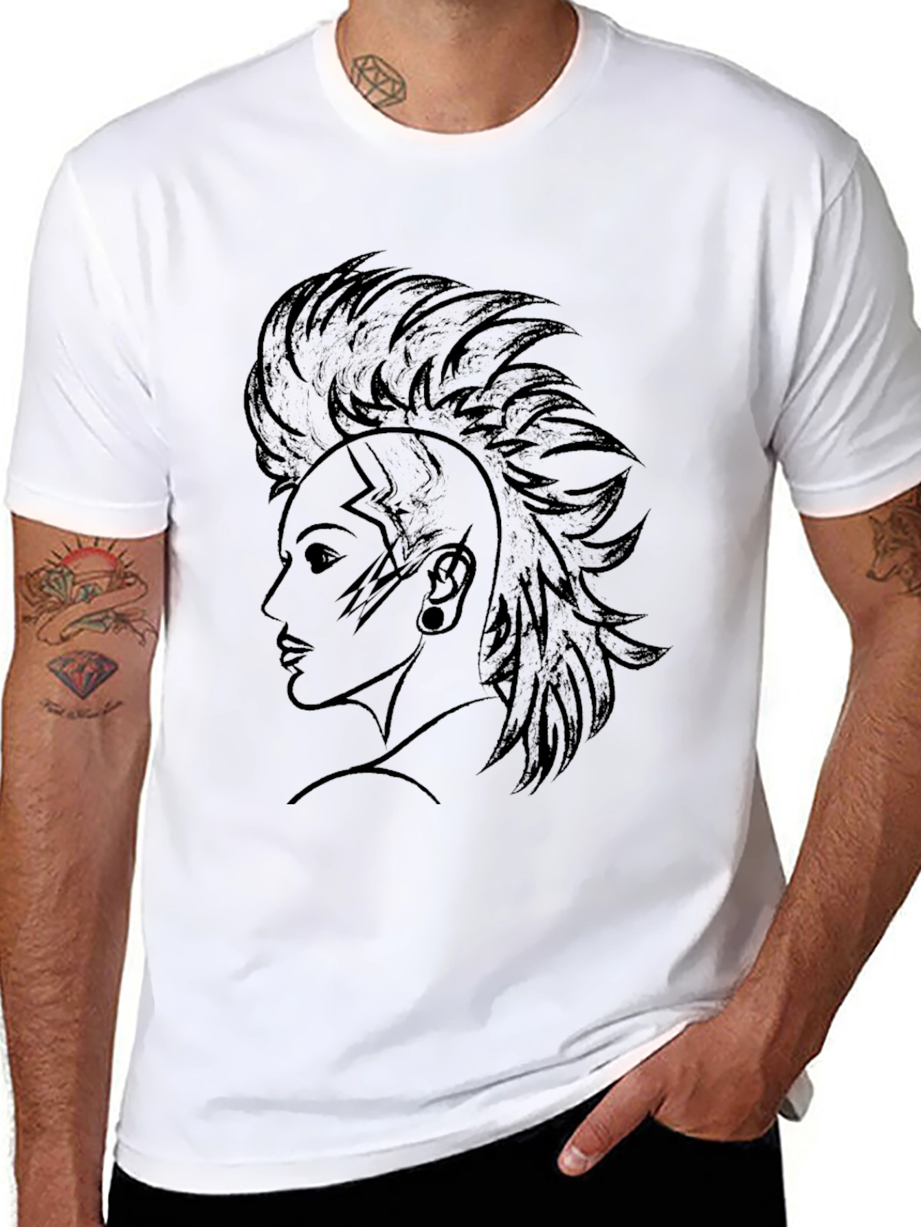 Graphic Tee - Punk Rock Mohican Design Black T-Shirt