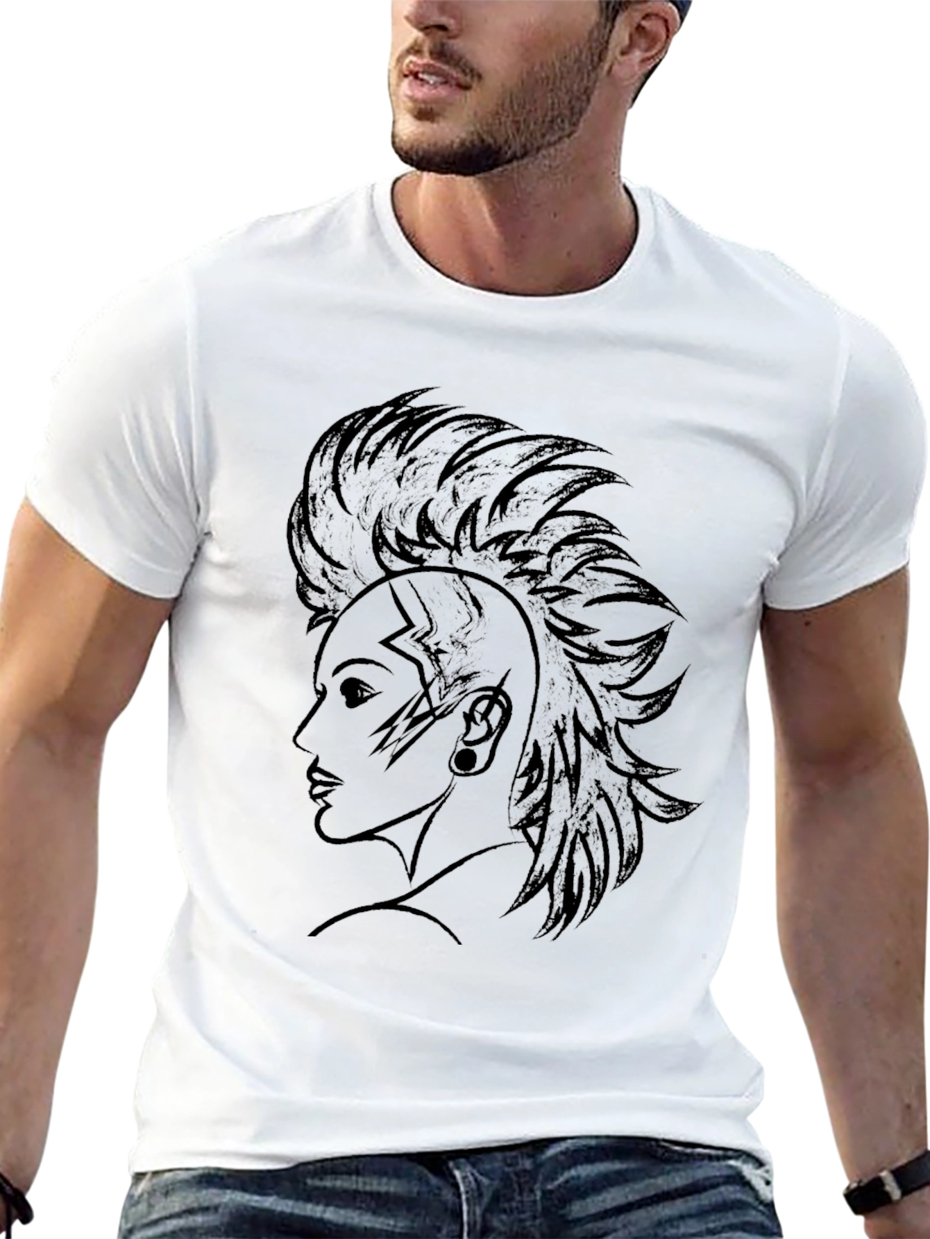 Graphic Tee - Punk Rock Mohican Design Black T-Shirt