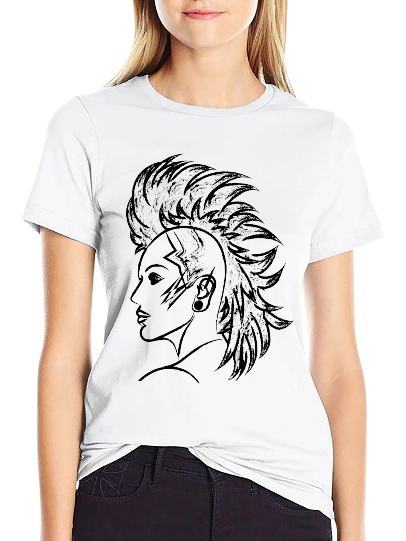 Graphic Tee - Punk Rock Mohican Design Black T-Shirt